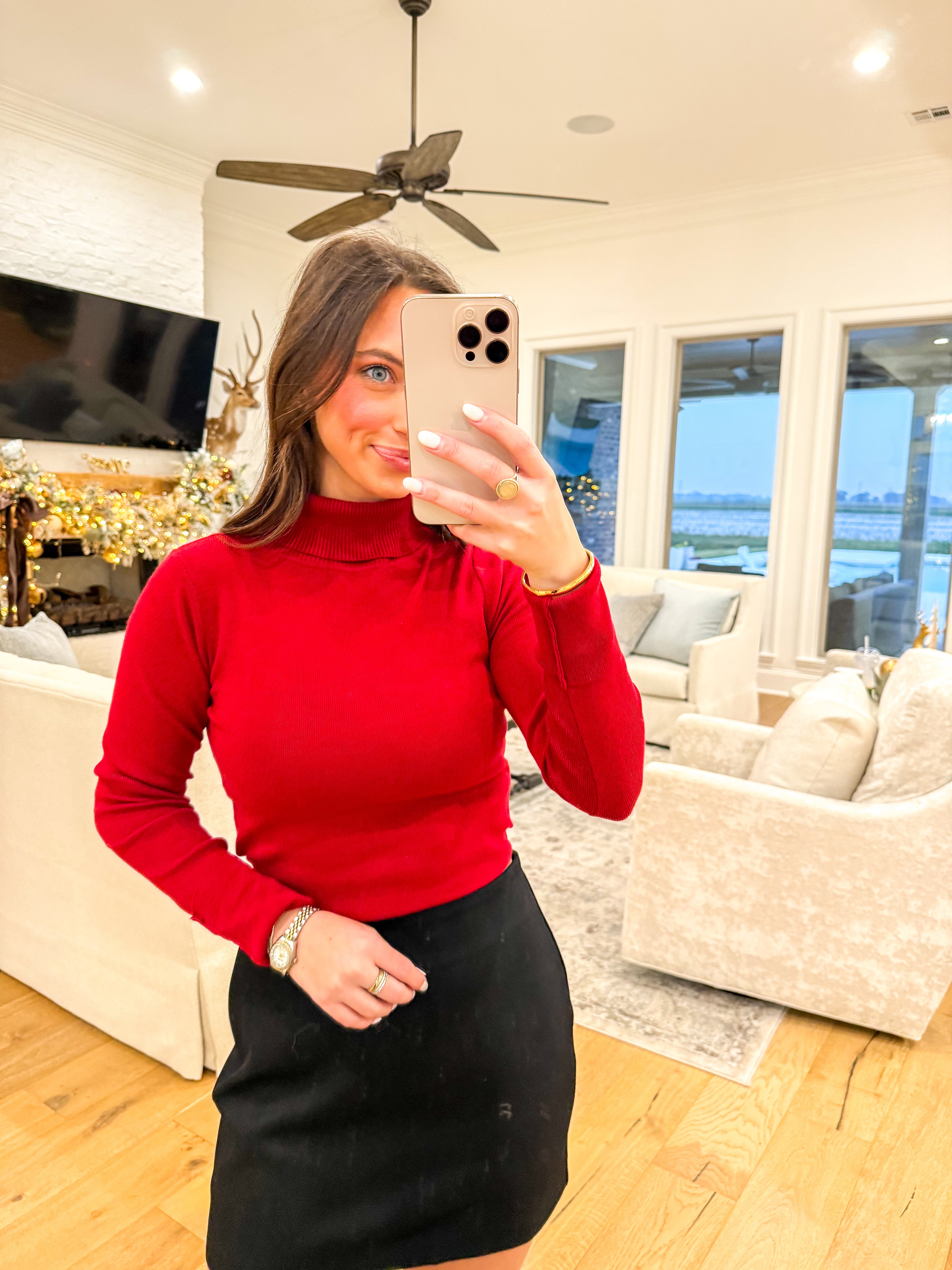 Nadia Ruby Turtleneck Tie-Back Knit Top