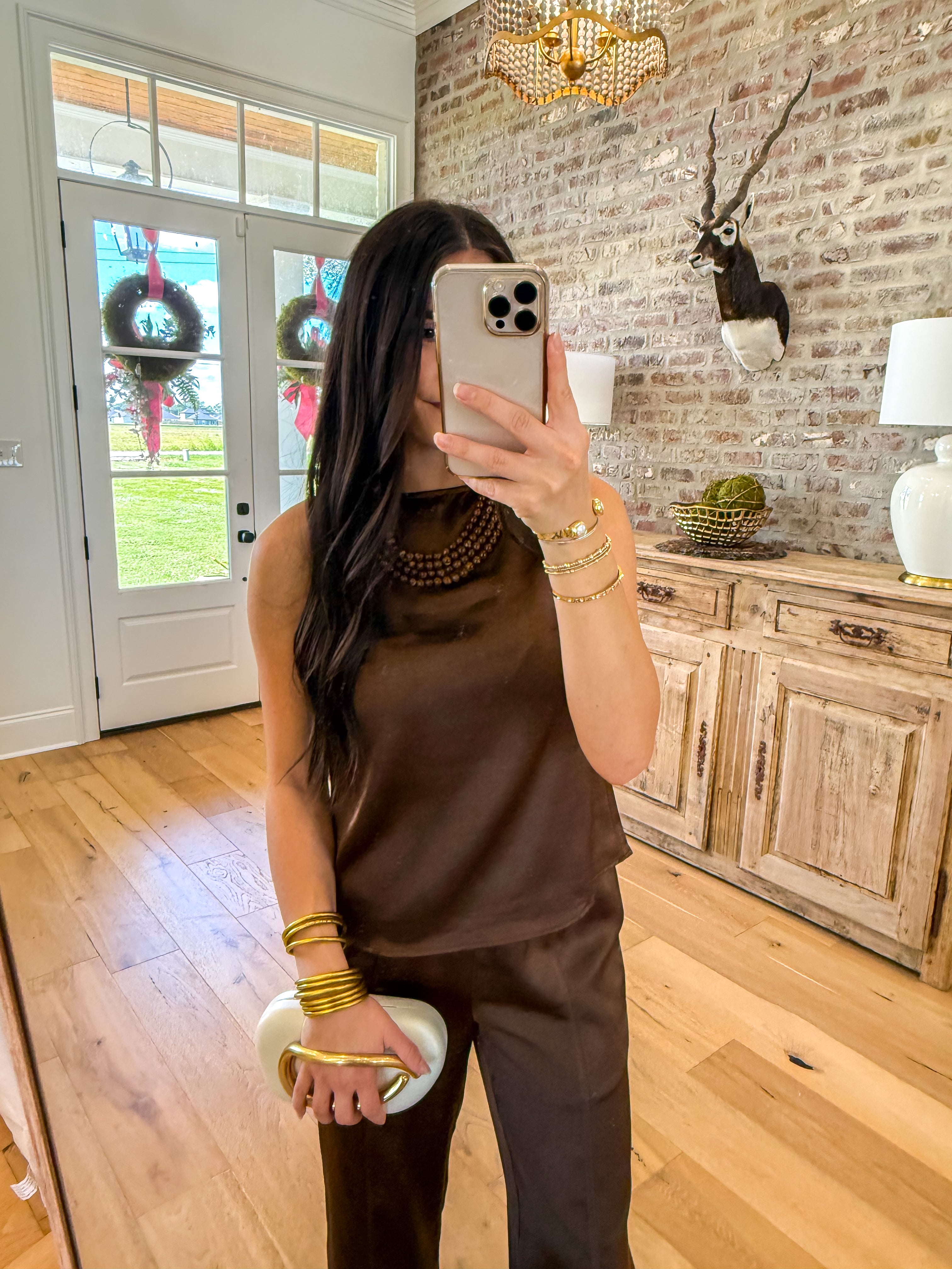 Dawn Satin Top Dark Brown