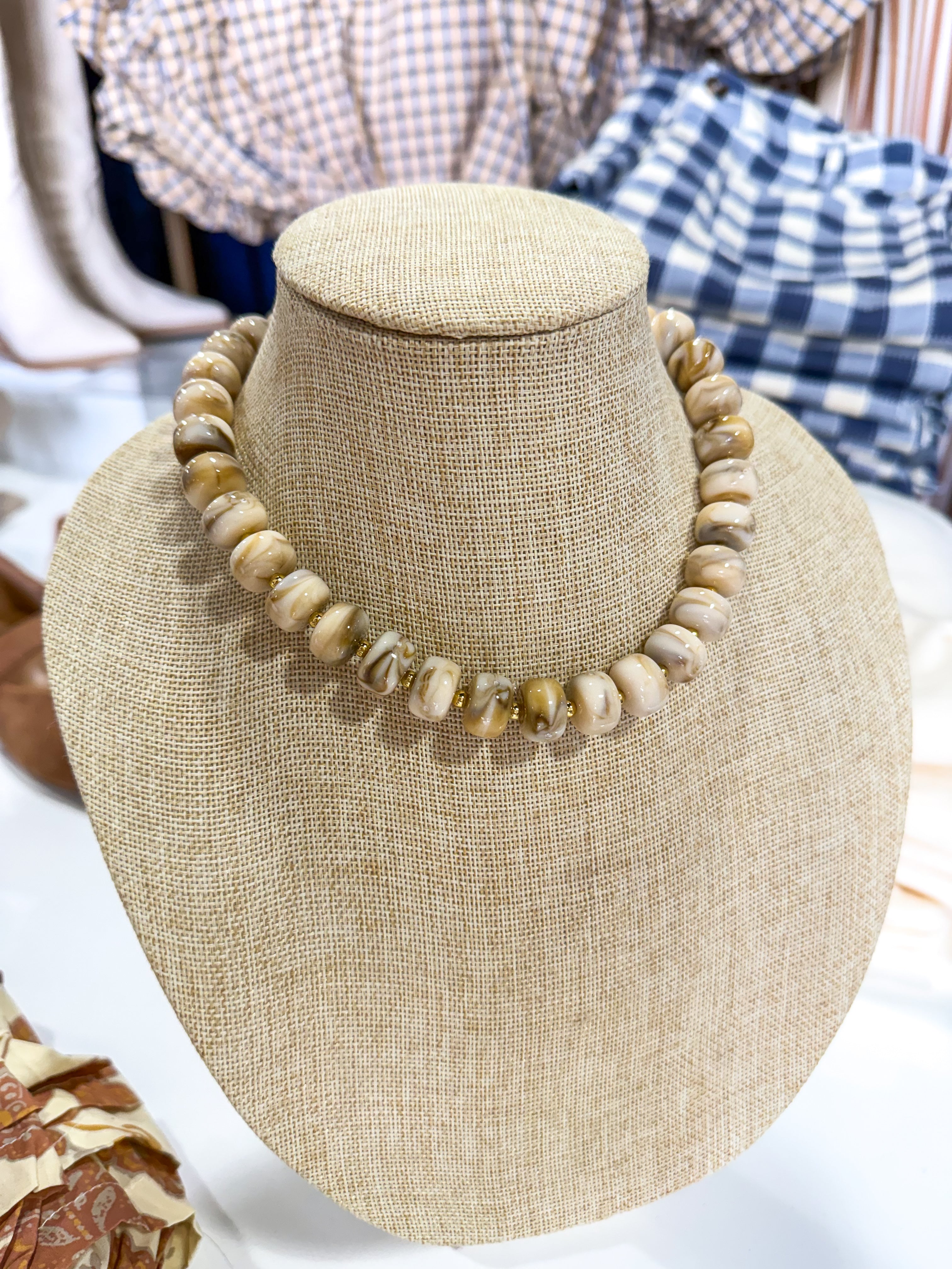 Cream Marbled Beaded Necklace