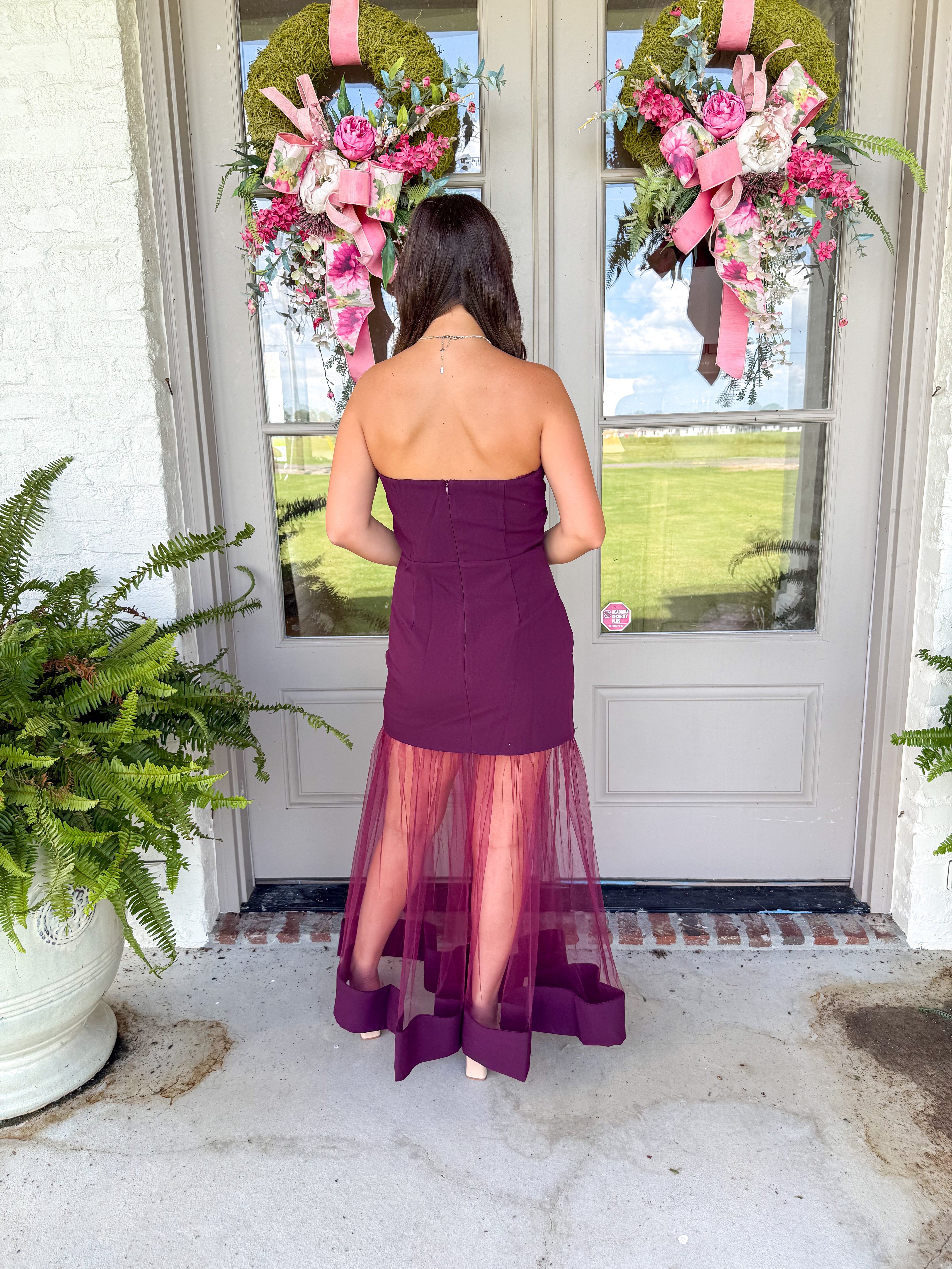 Wine & Whisper Tulle Midi Dress