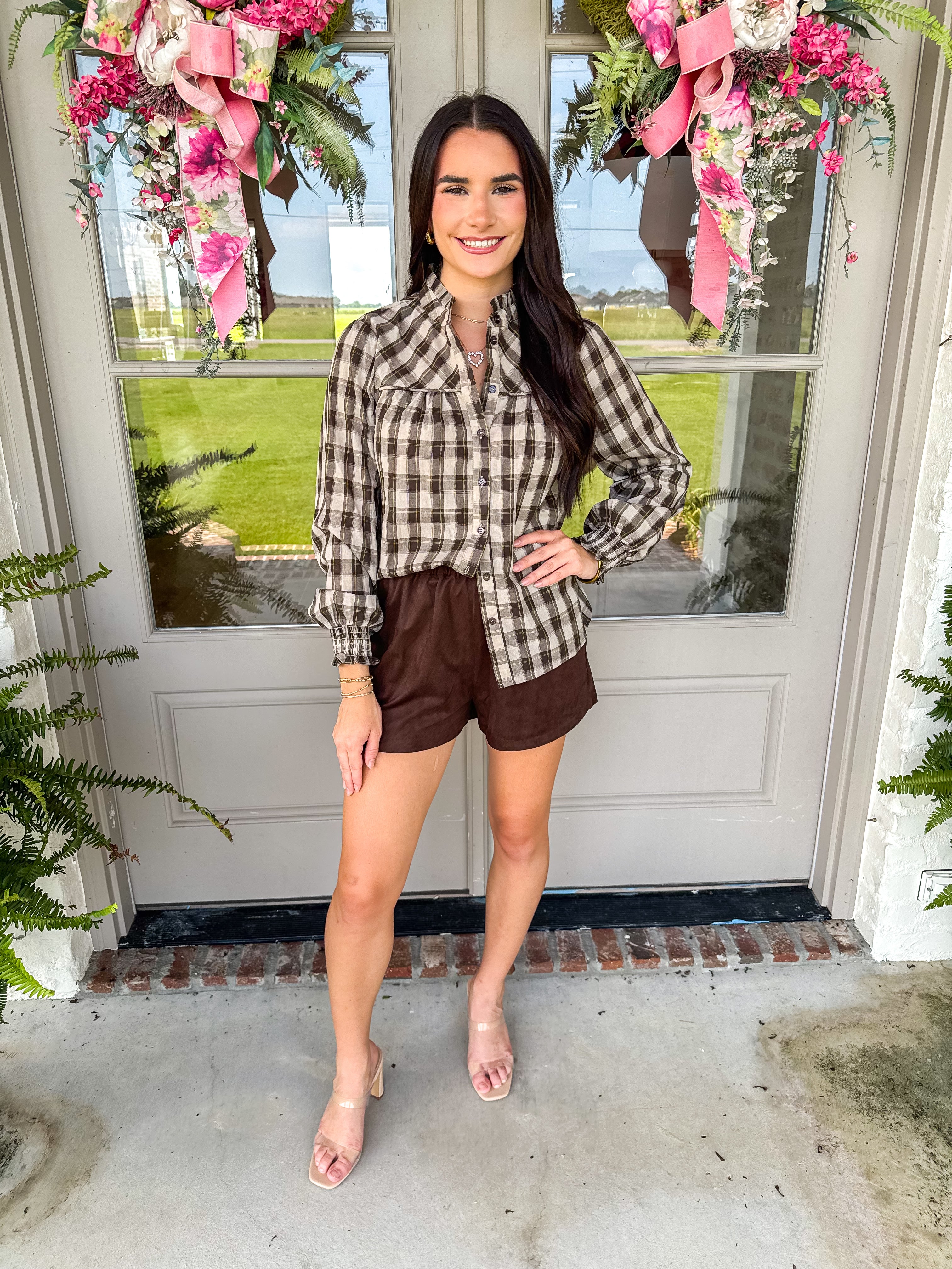 Cream & Cocoa Plaid Ruffle Blouse