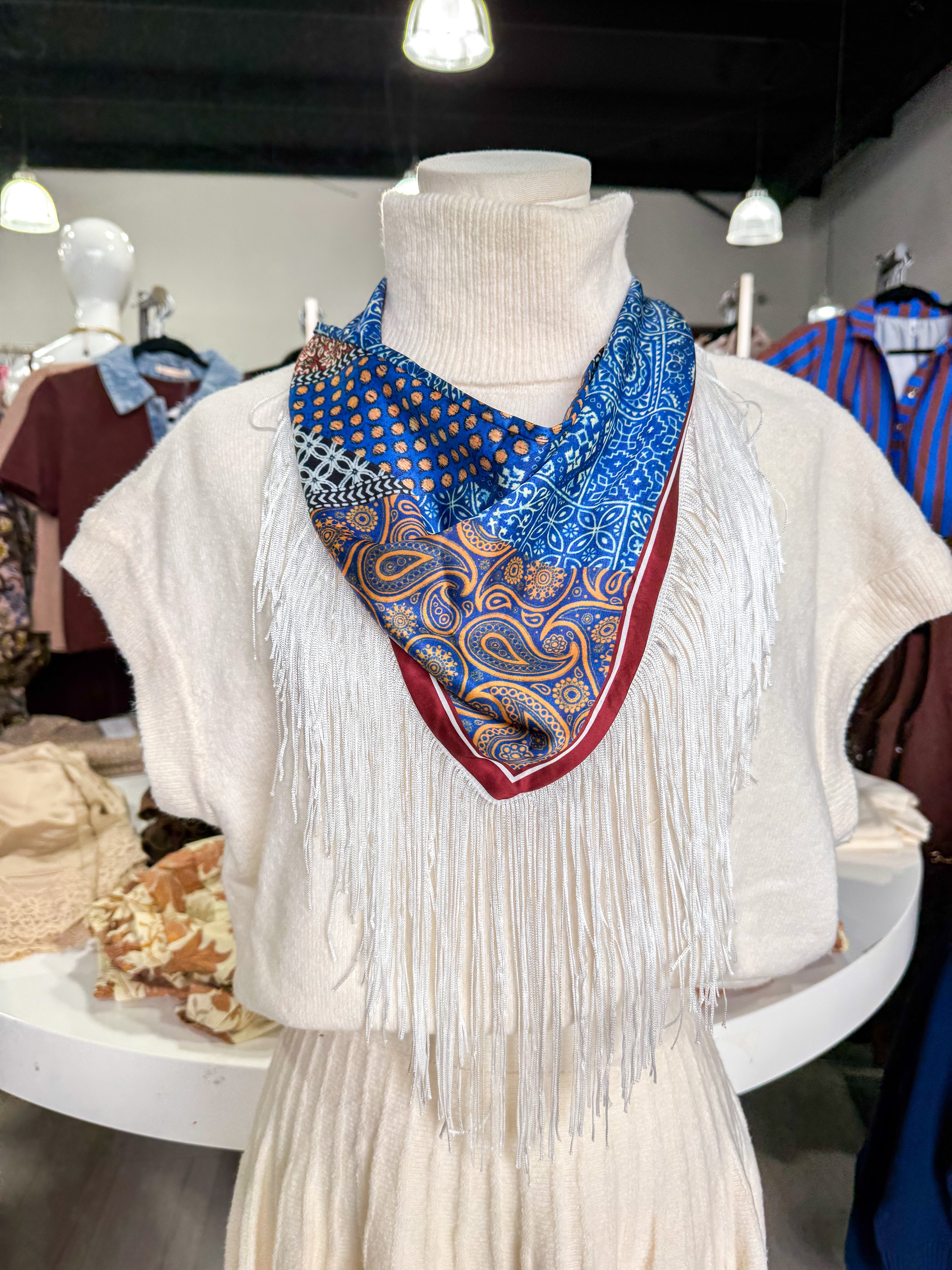 Blue Mutli Fringe Scarf