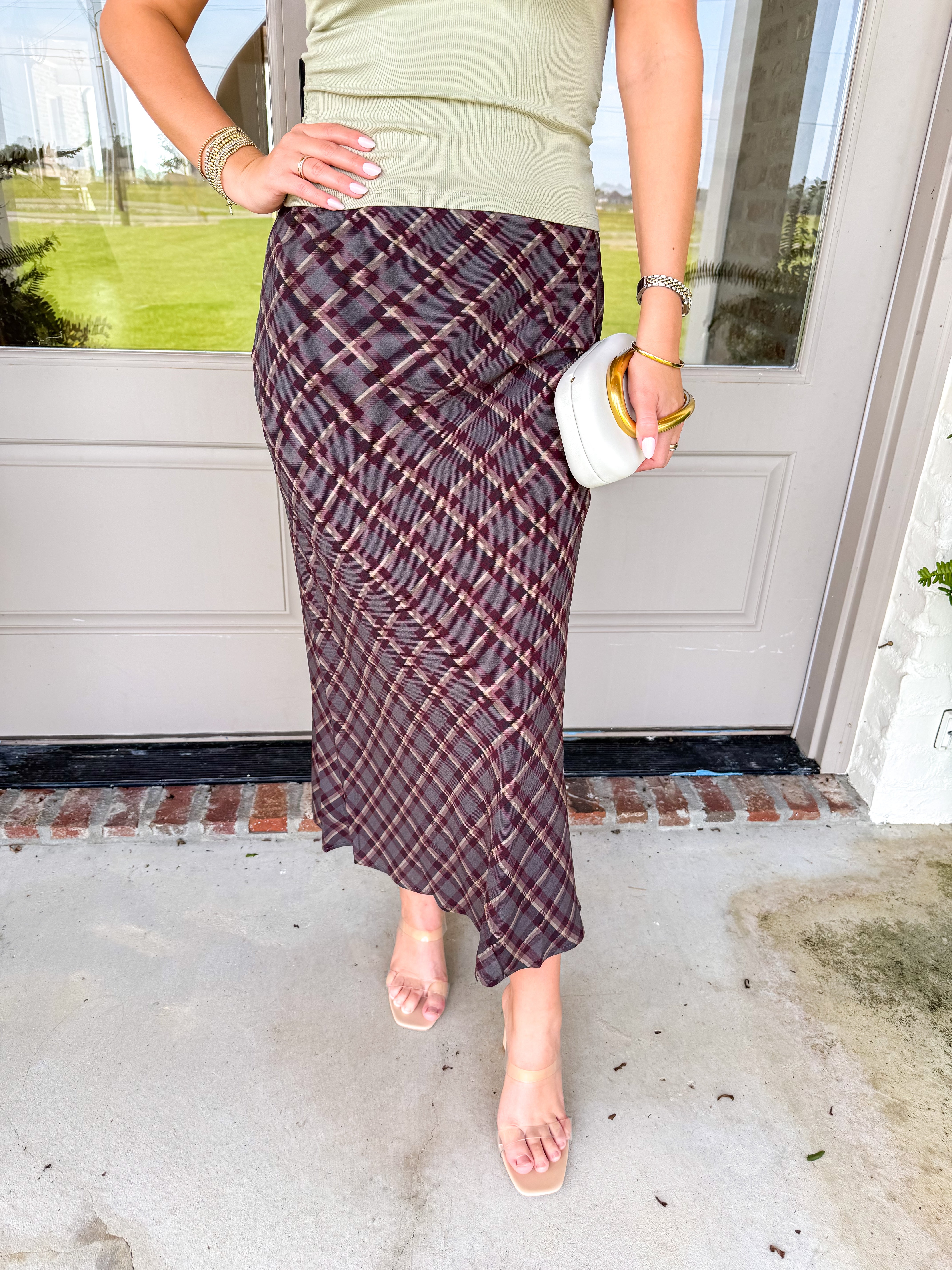 Bias-Check Midi Skirt