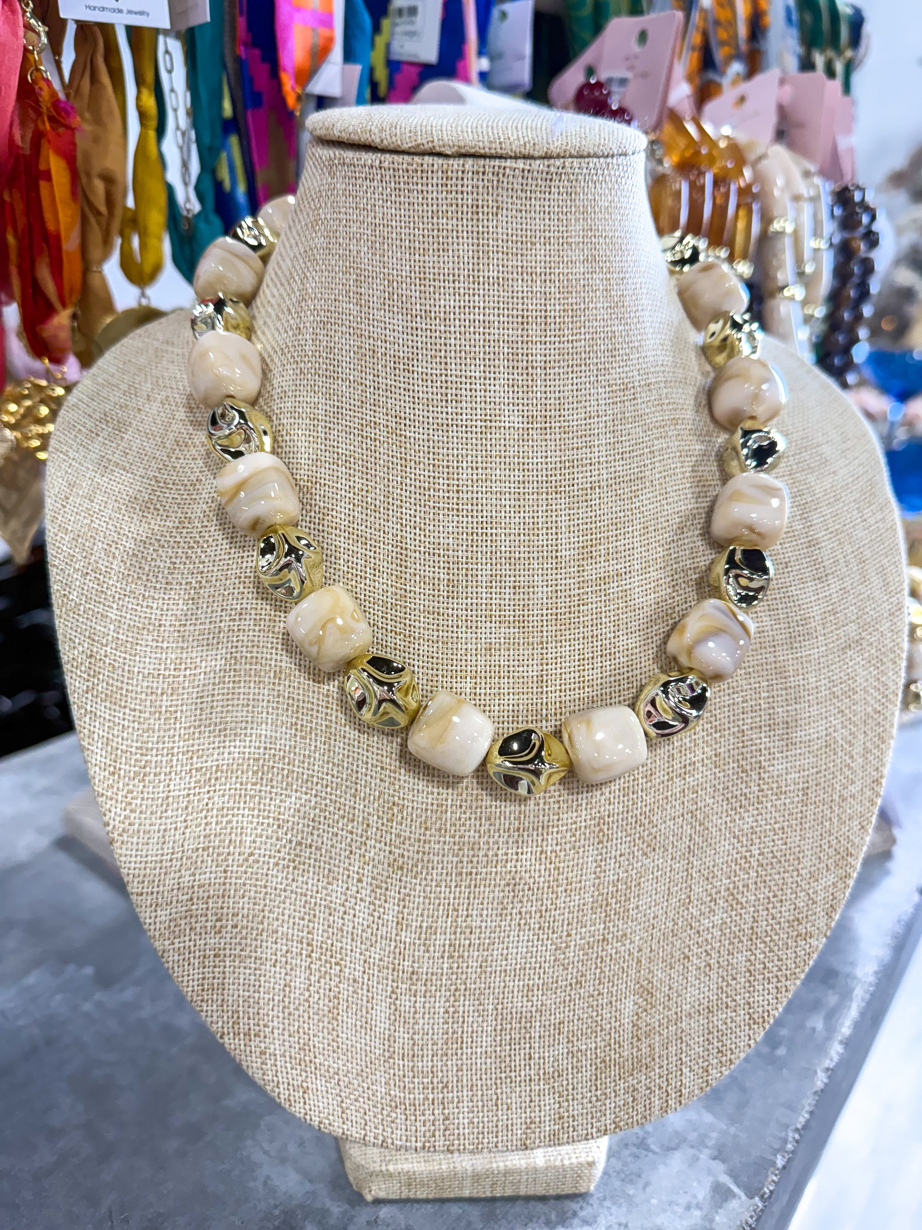 Cream & Gold Stone Necklace
