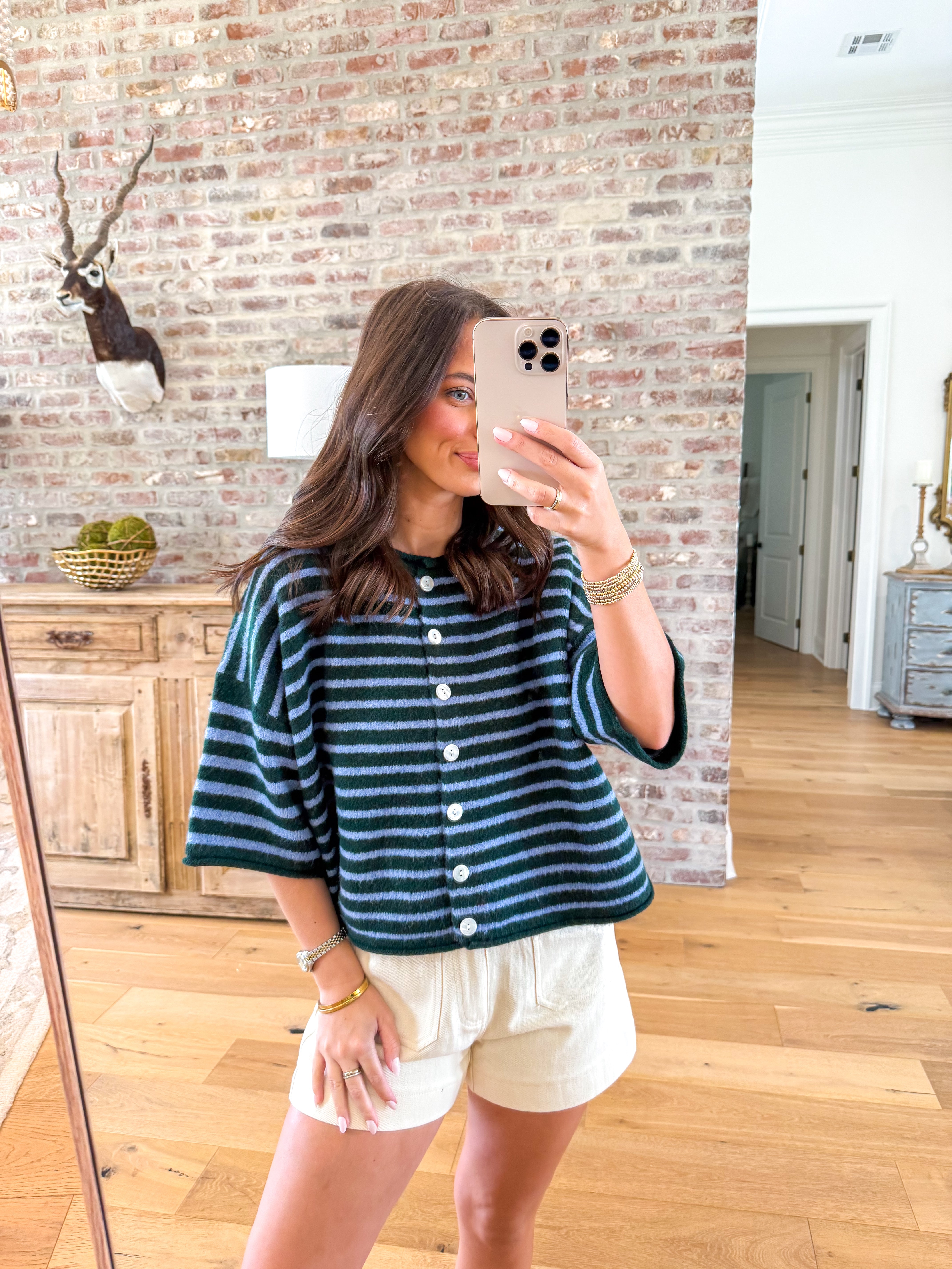 Striped Sunday Knit Top Hunter Green/Blue