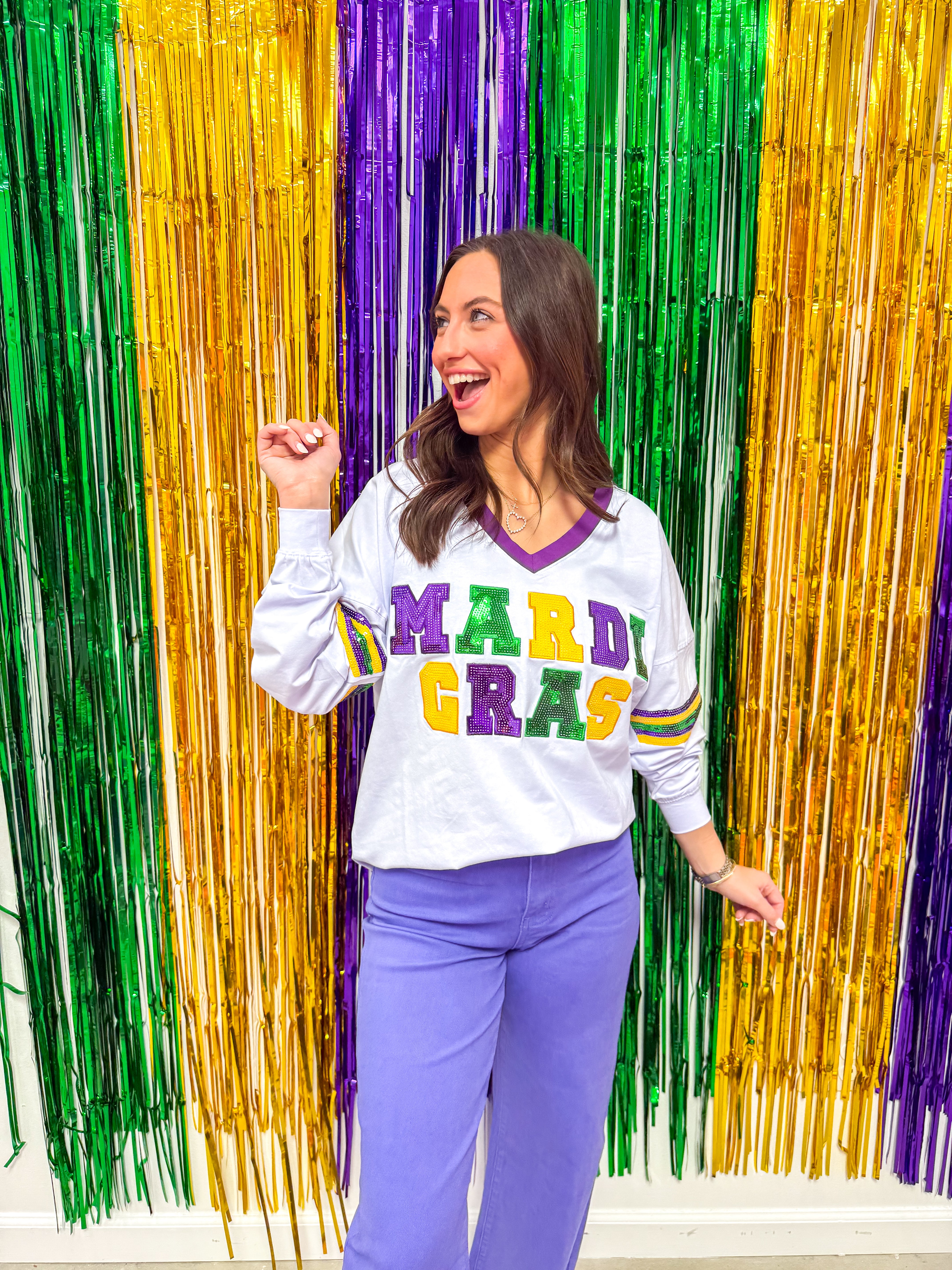 Bright Mardi Gras Sequin LG Shirt