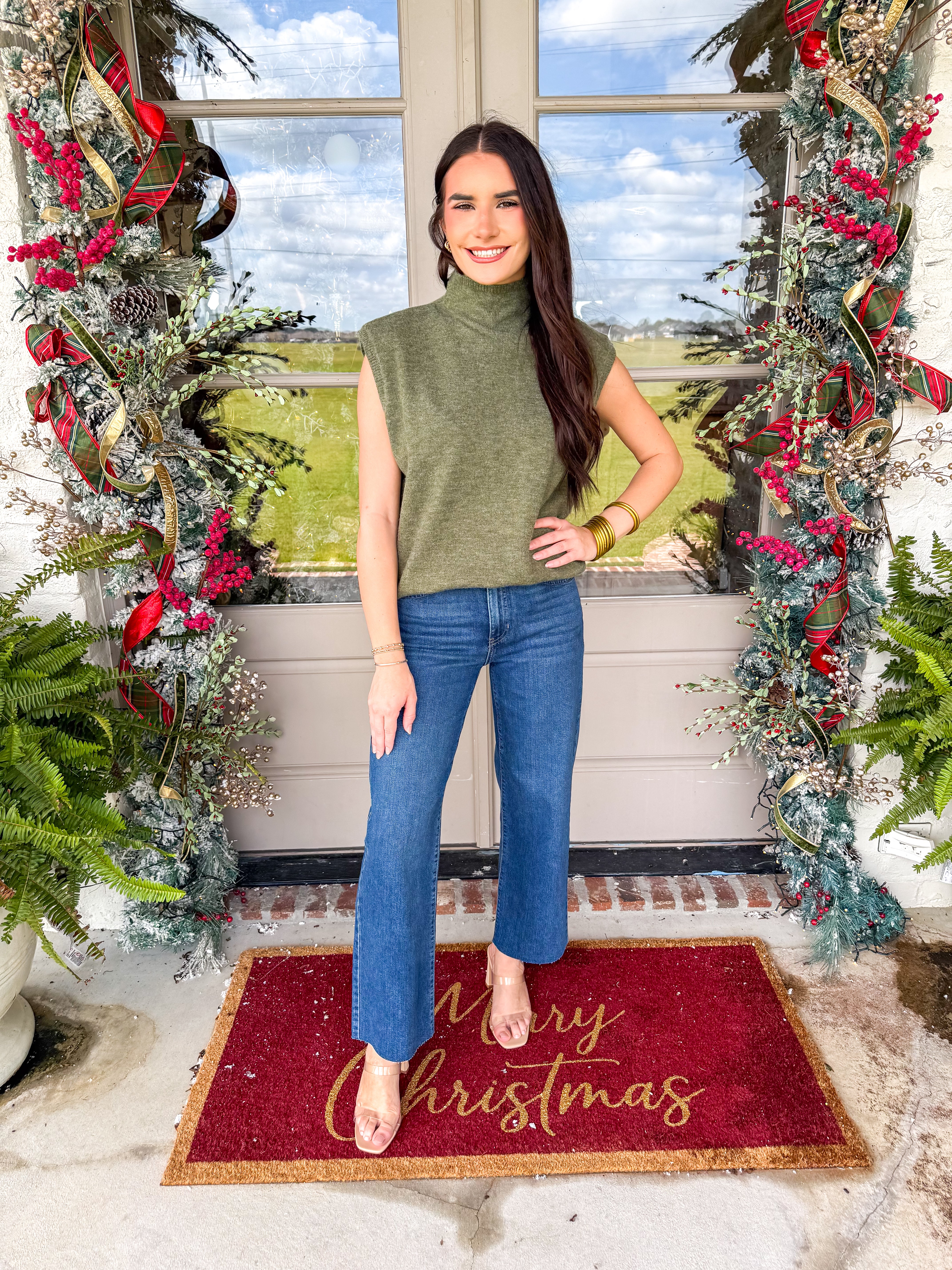 Olive Knit Mock Neck Sweater Vest