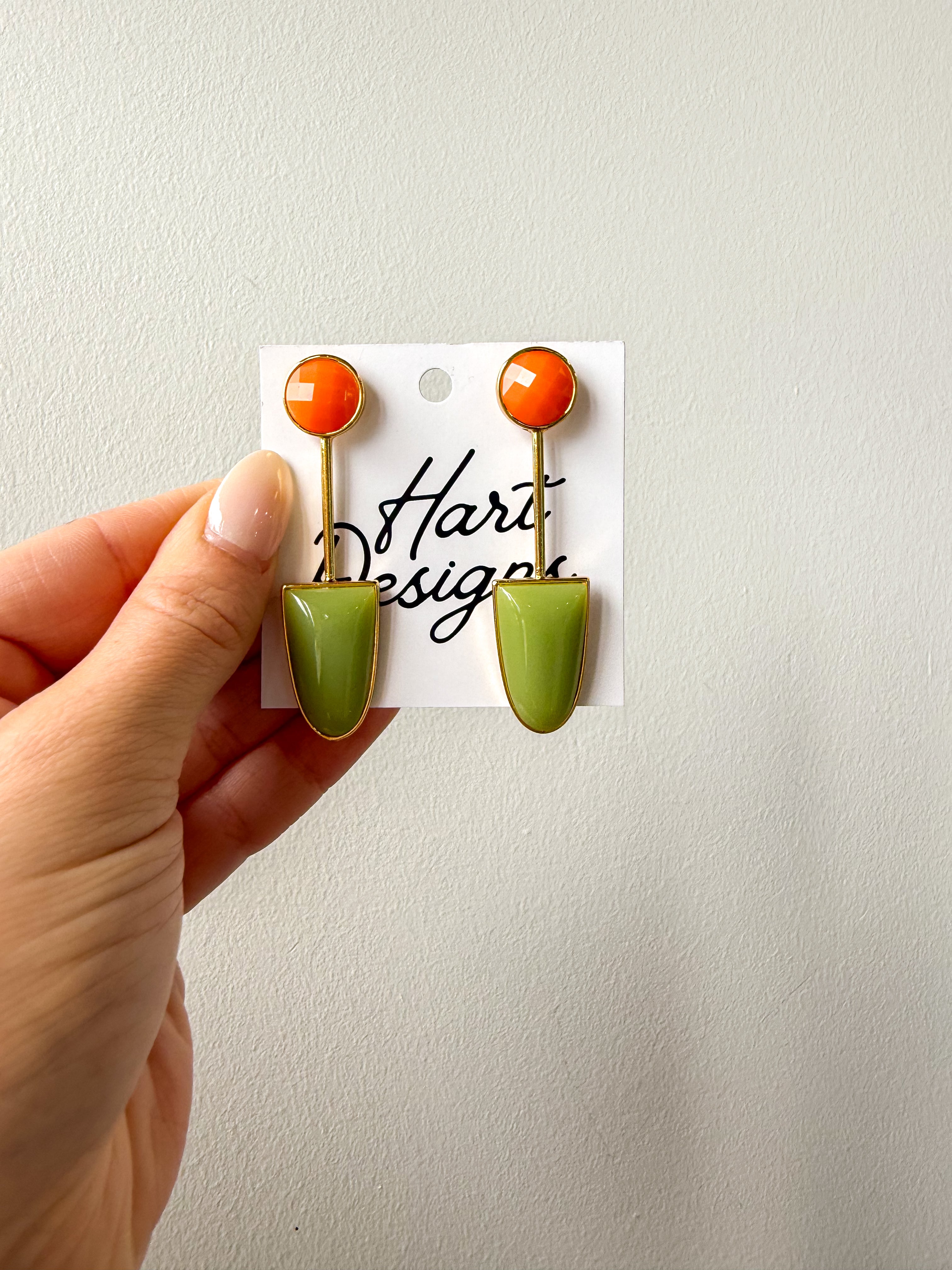 Orange/Green Drop Down Earrings