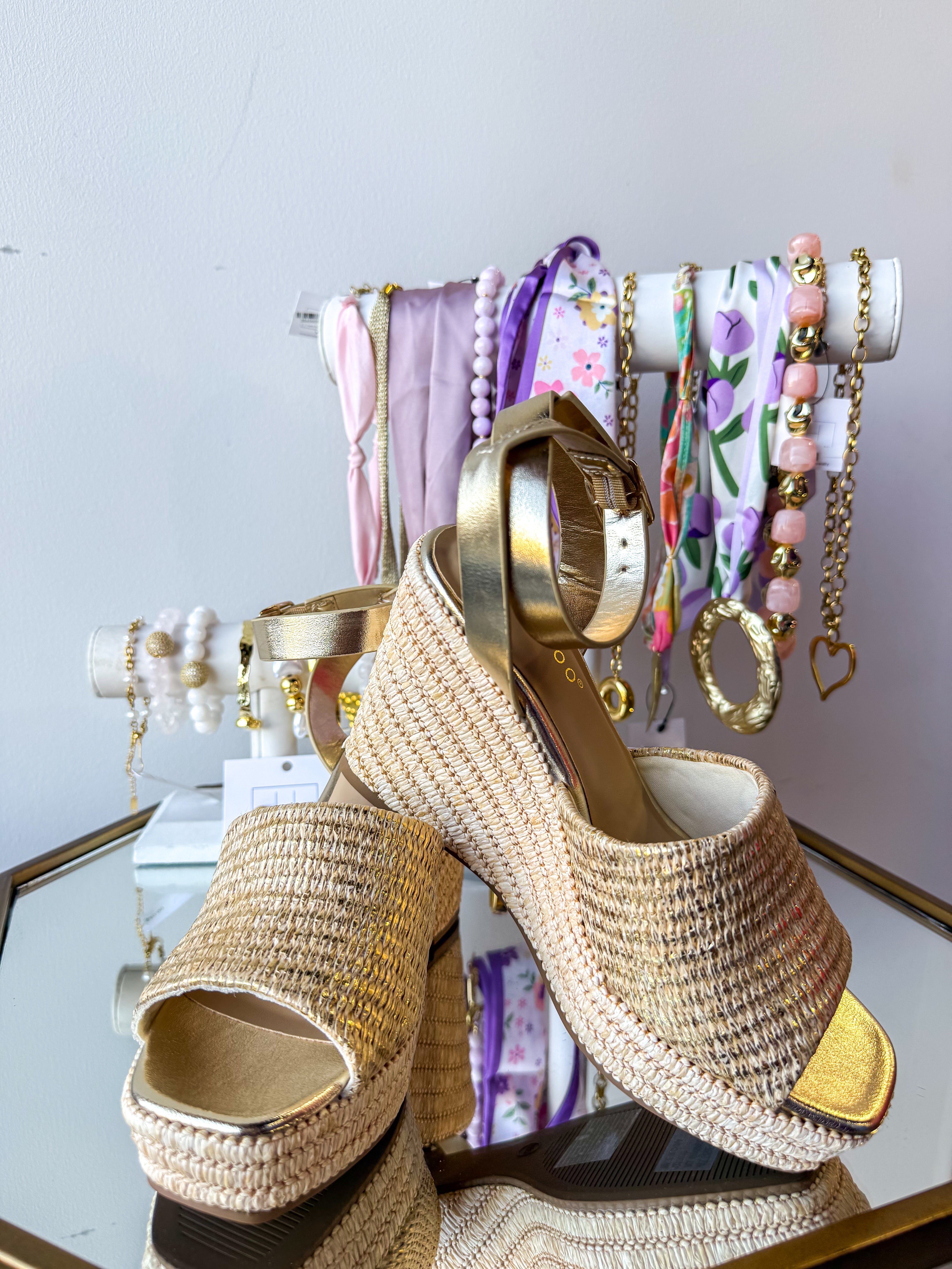 Blair Gold Raffia Wedge