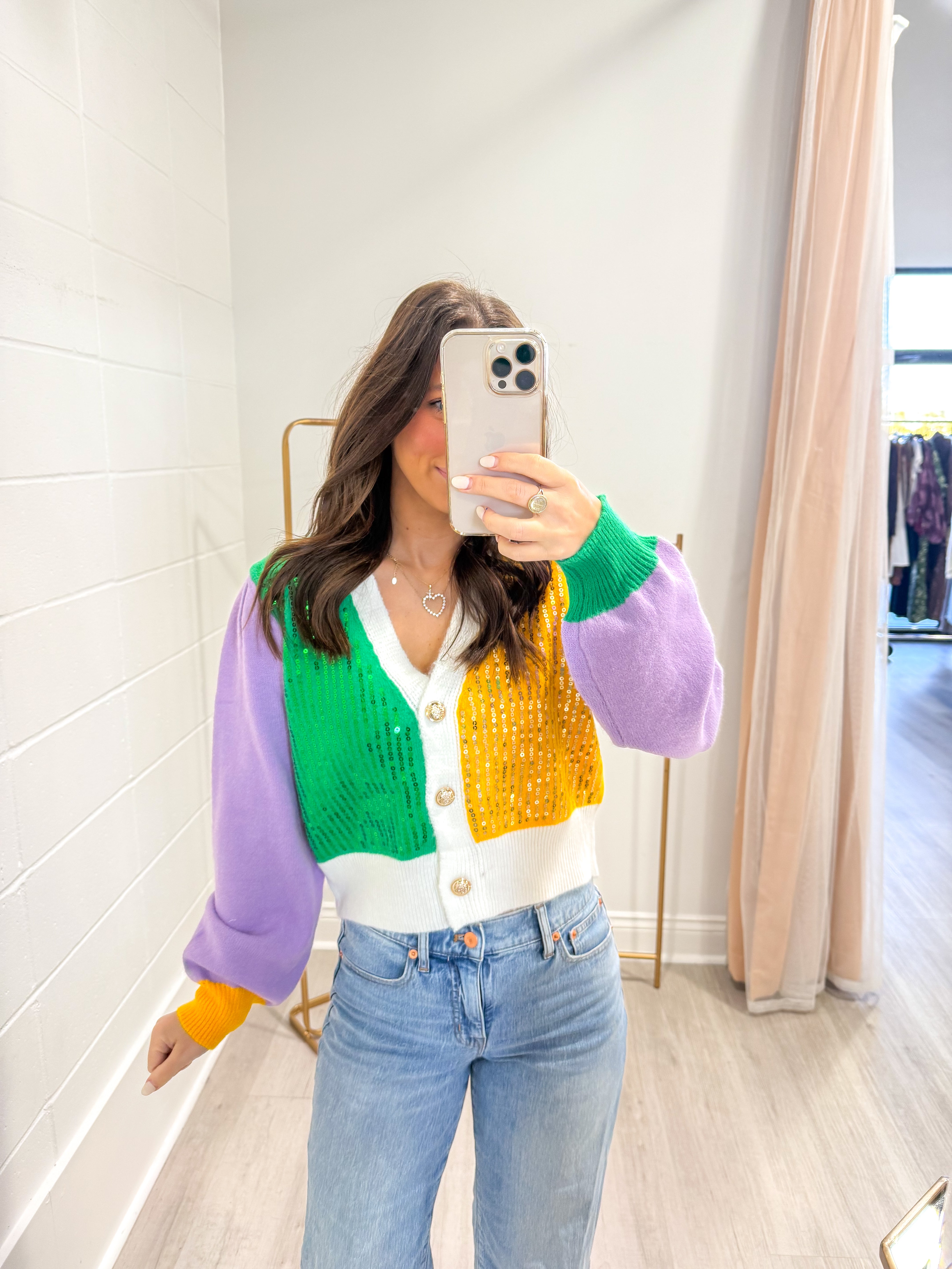 Sequin Color-Block MG Cardigan