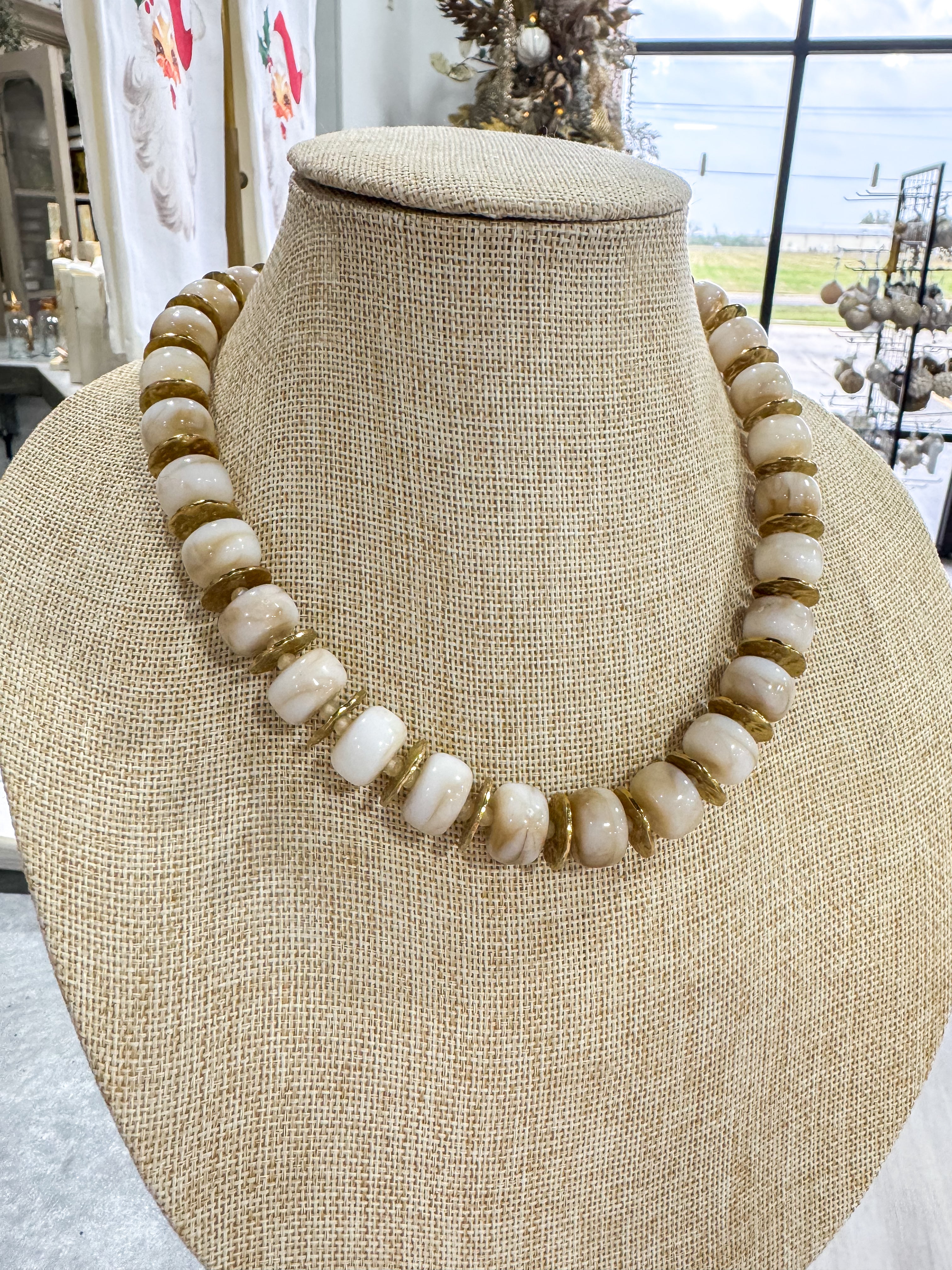 Cream & Gold Stone Necklace