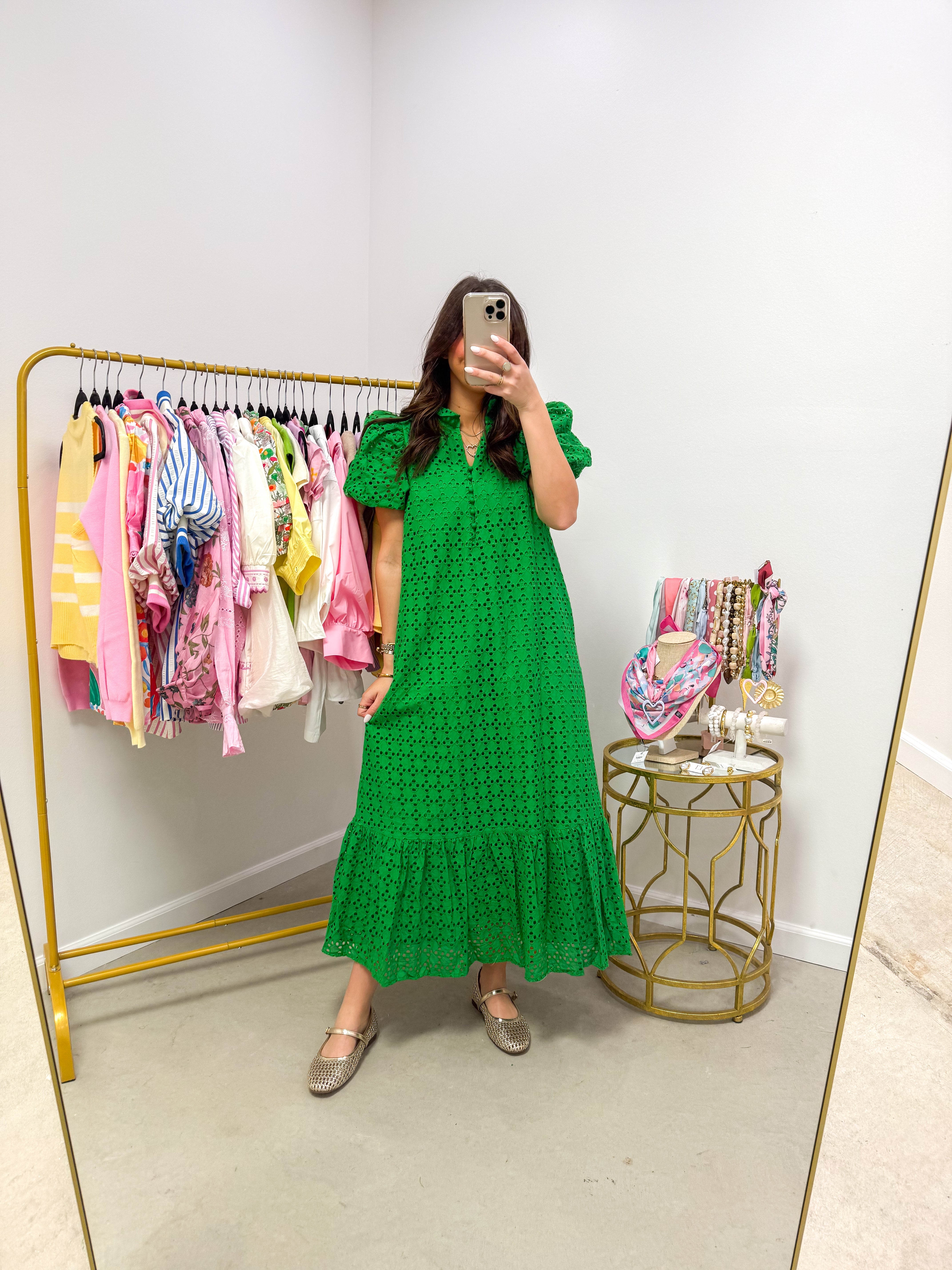 Evelyn Eyelet Kelly Green Midi