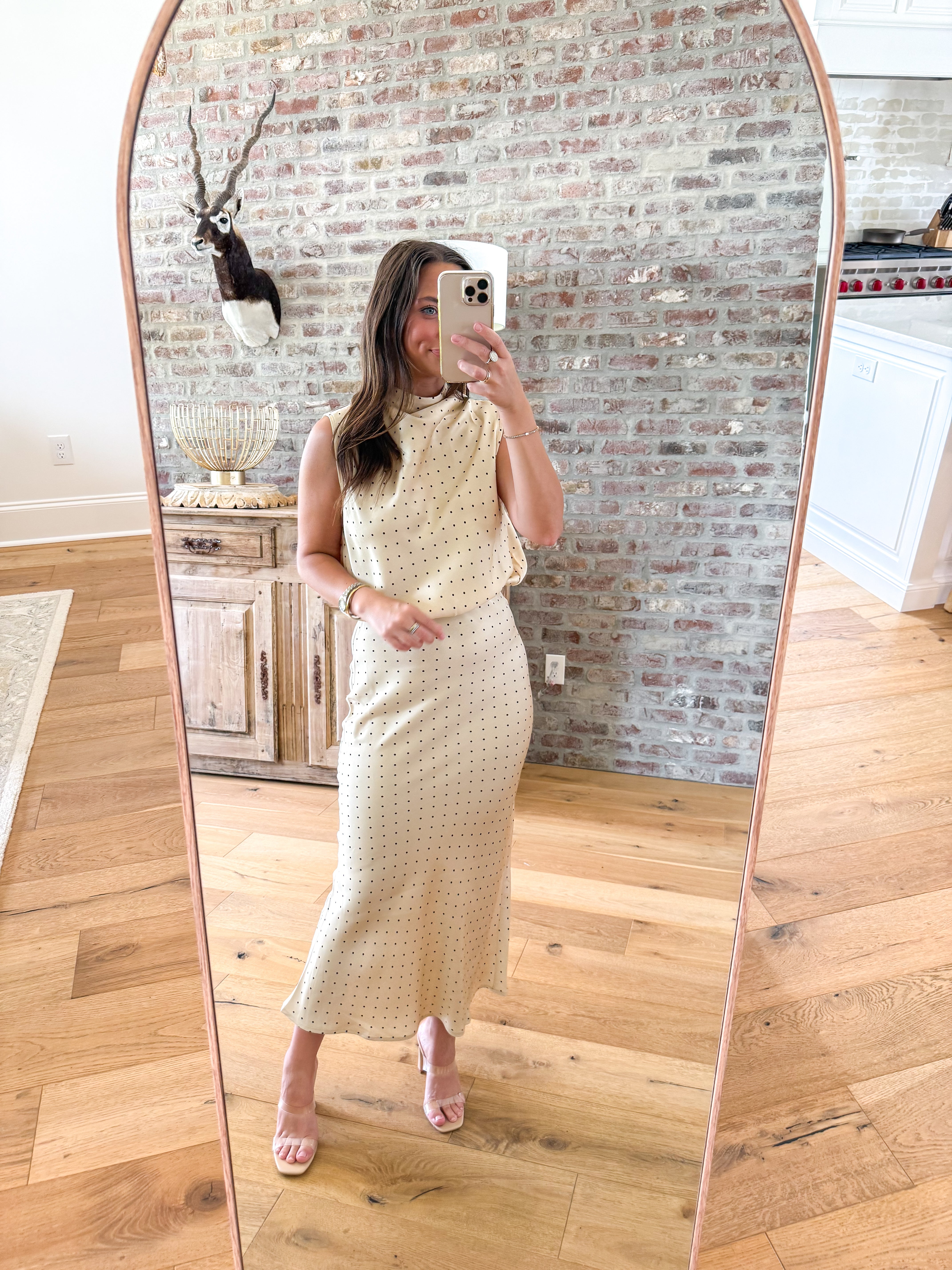 Dotted Darling High Neck Top Taupe