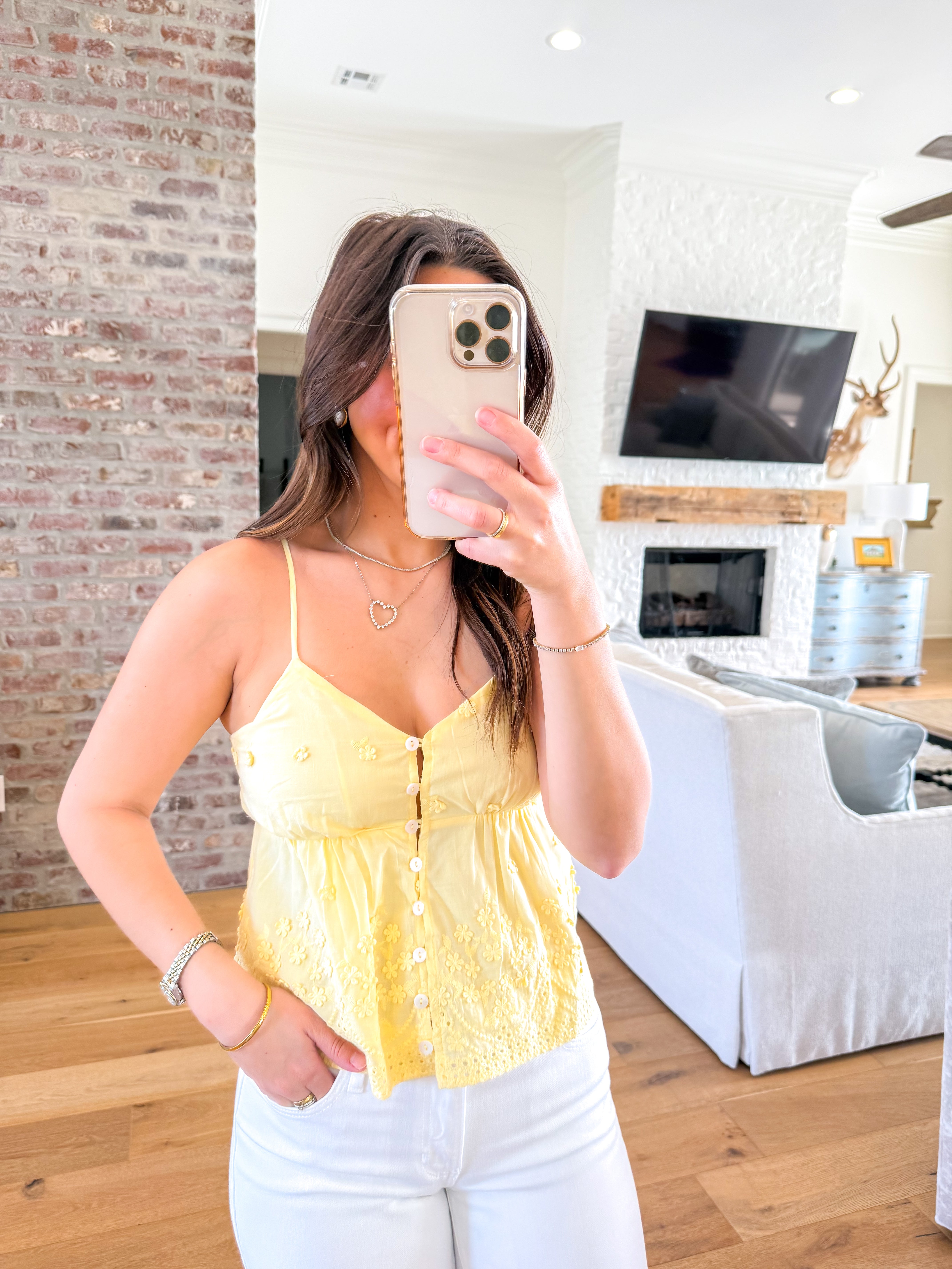 Beachglass Embroidered Tank Yellow