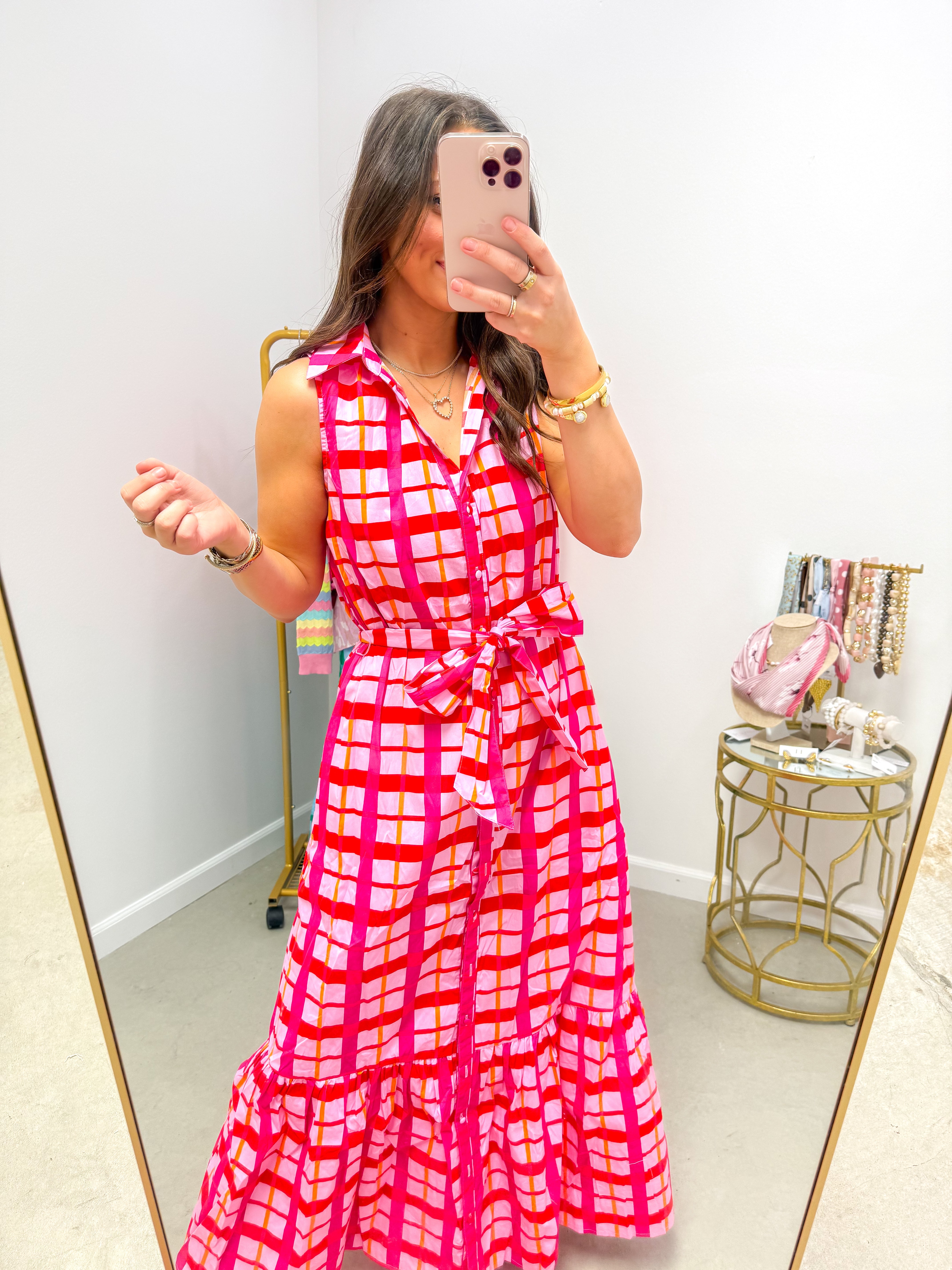 Darvy Checker Cileah Collared Maxi Dress