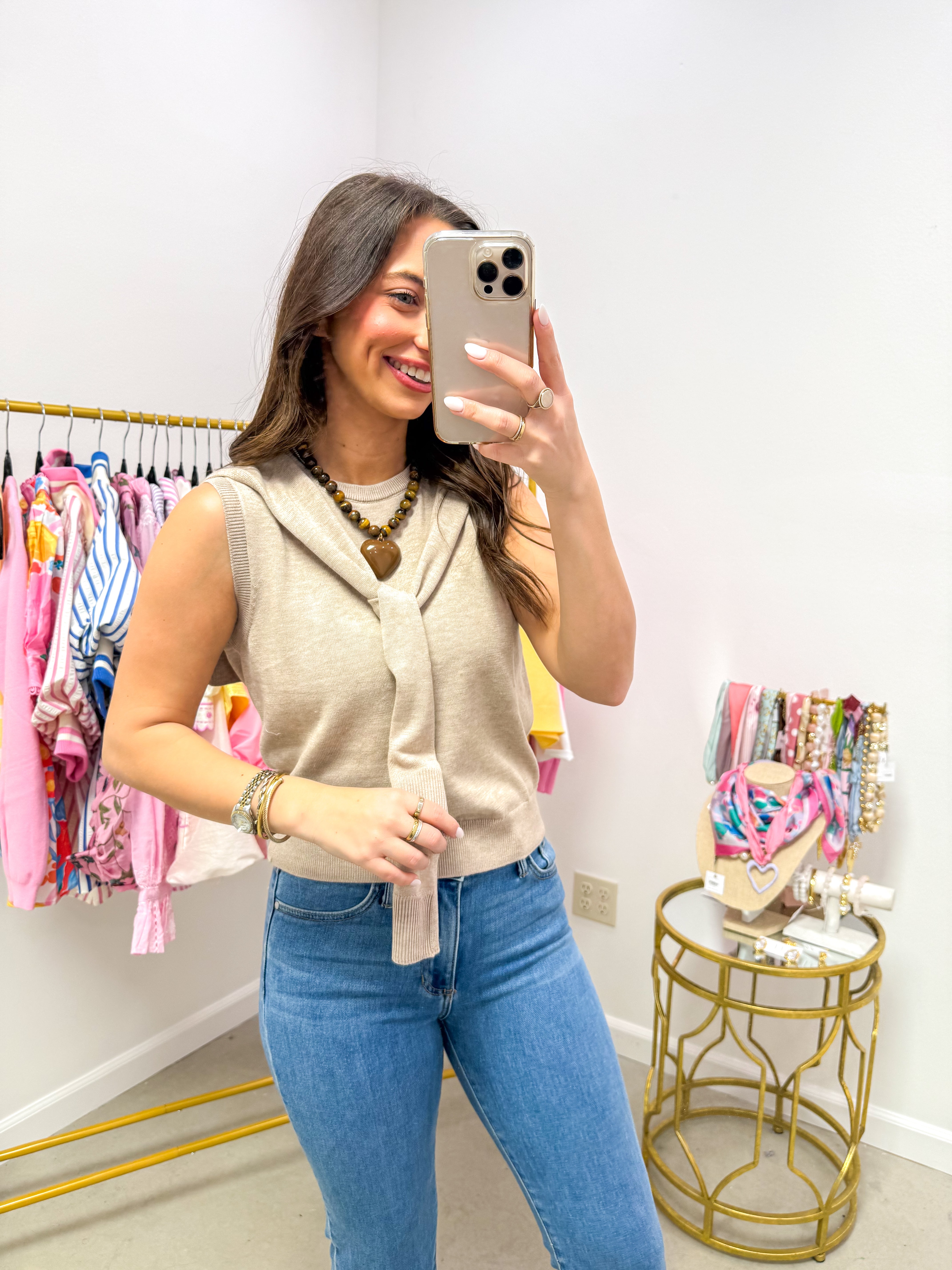 Oatmeal Sweater Tank Tie Top