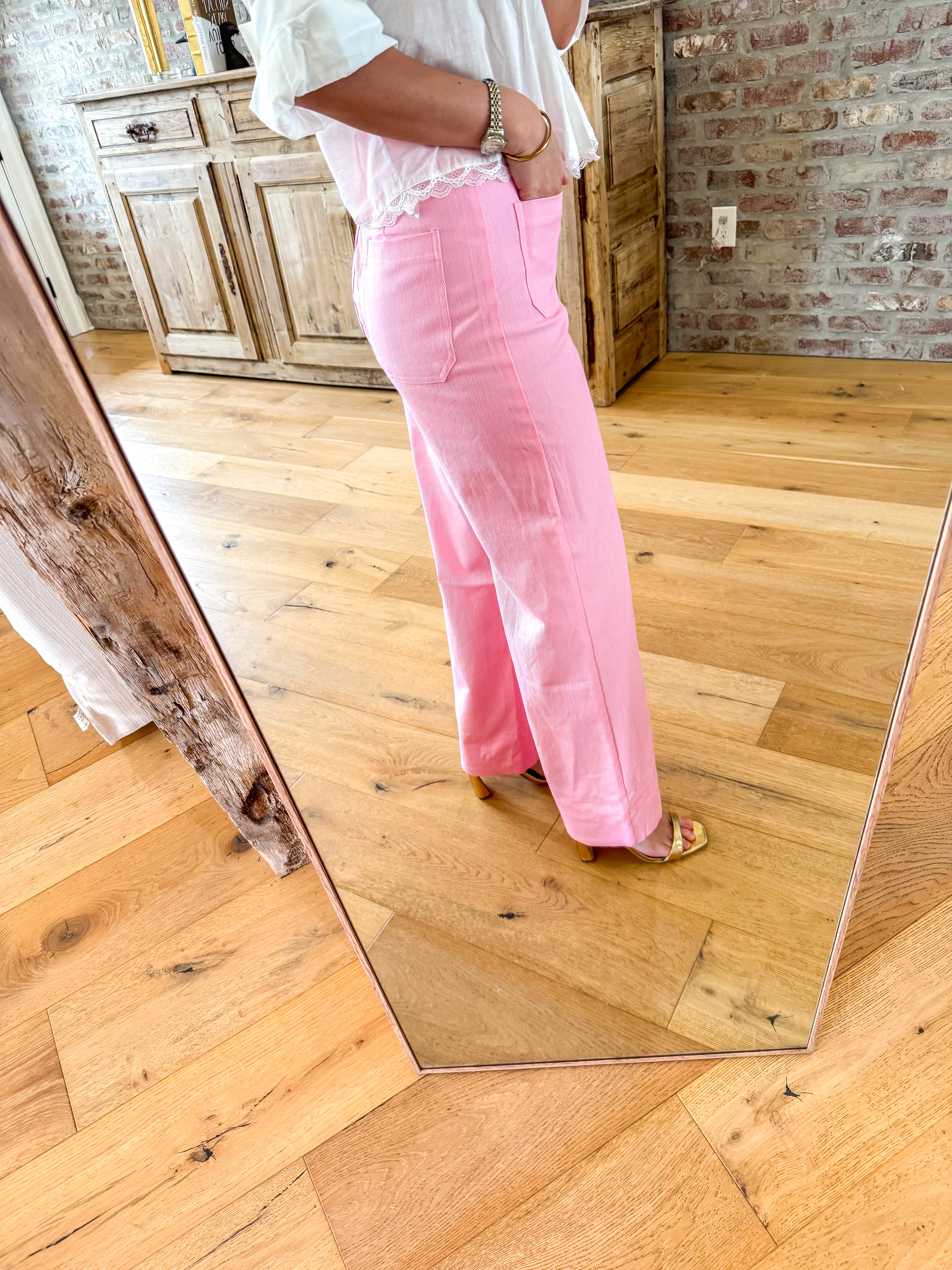 Pocket Parade Pink Wide Leg Jeans