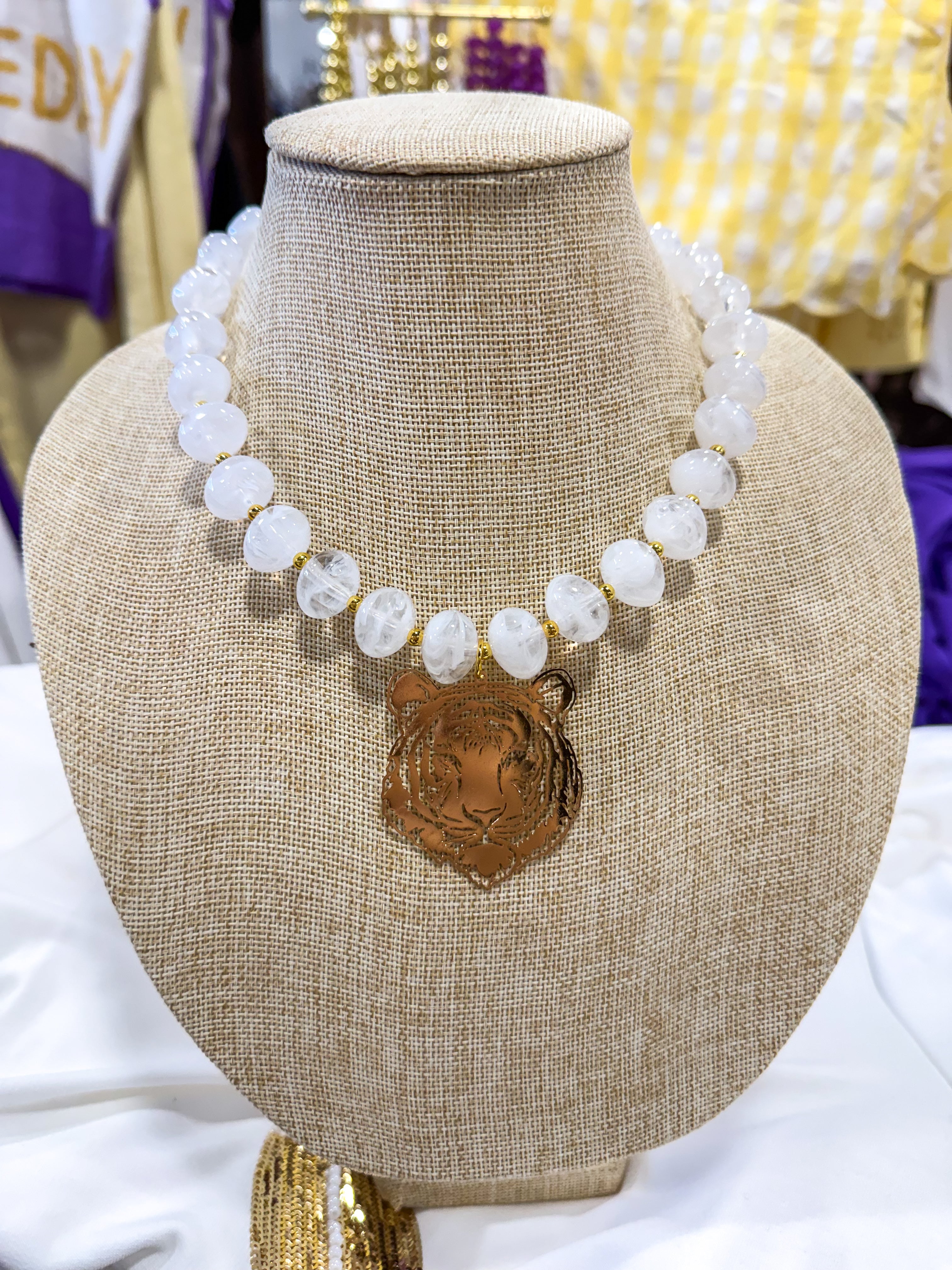 Game Day Tiger Charm Necklace- White Large Tiger