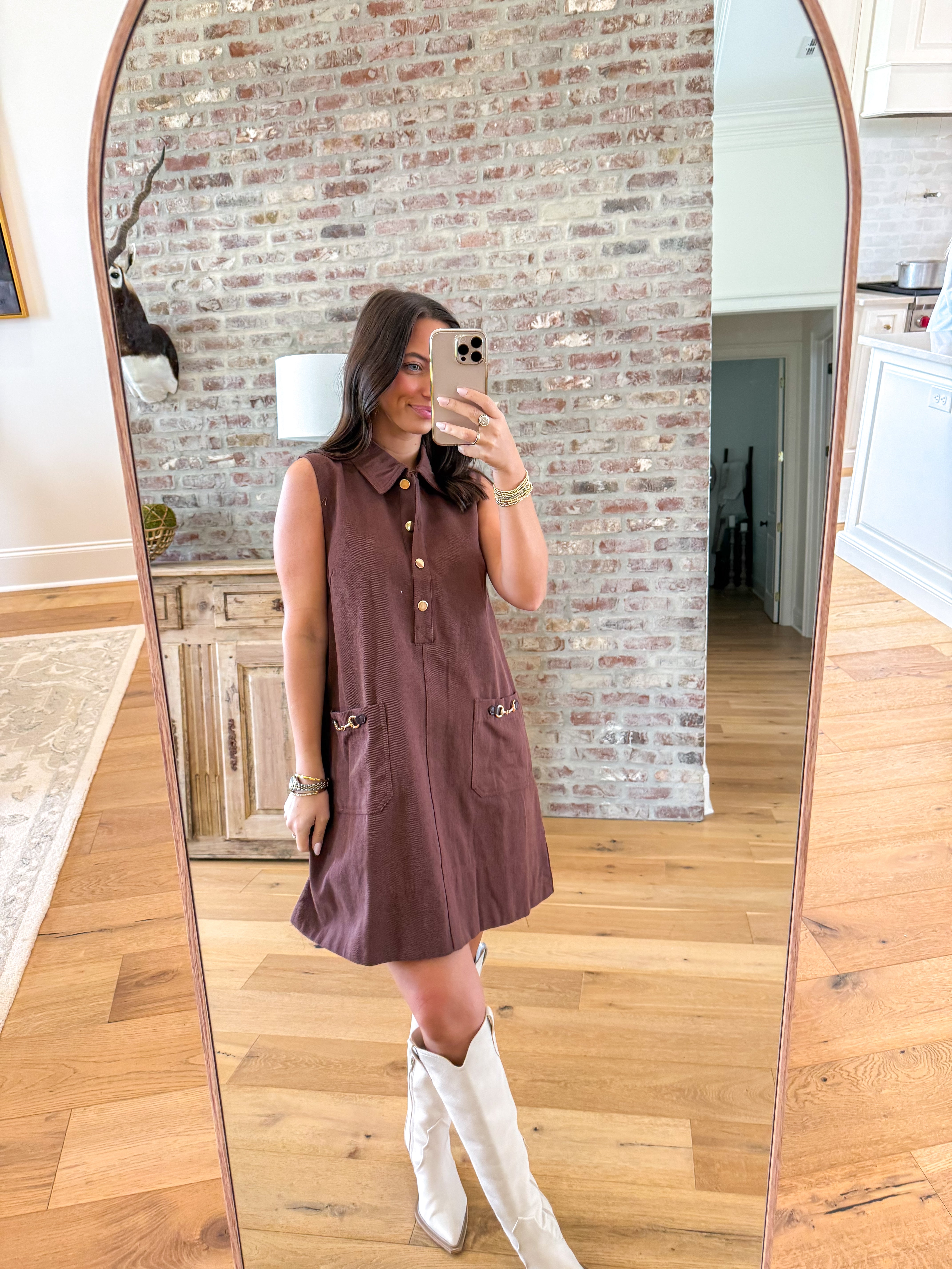 The Sutton Buckle Shift Dress Brown