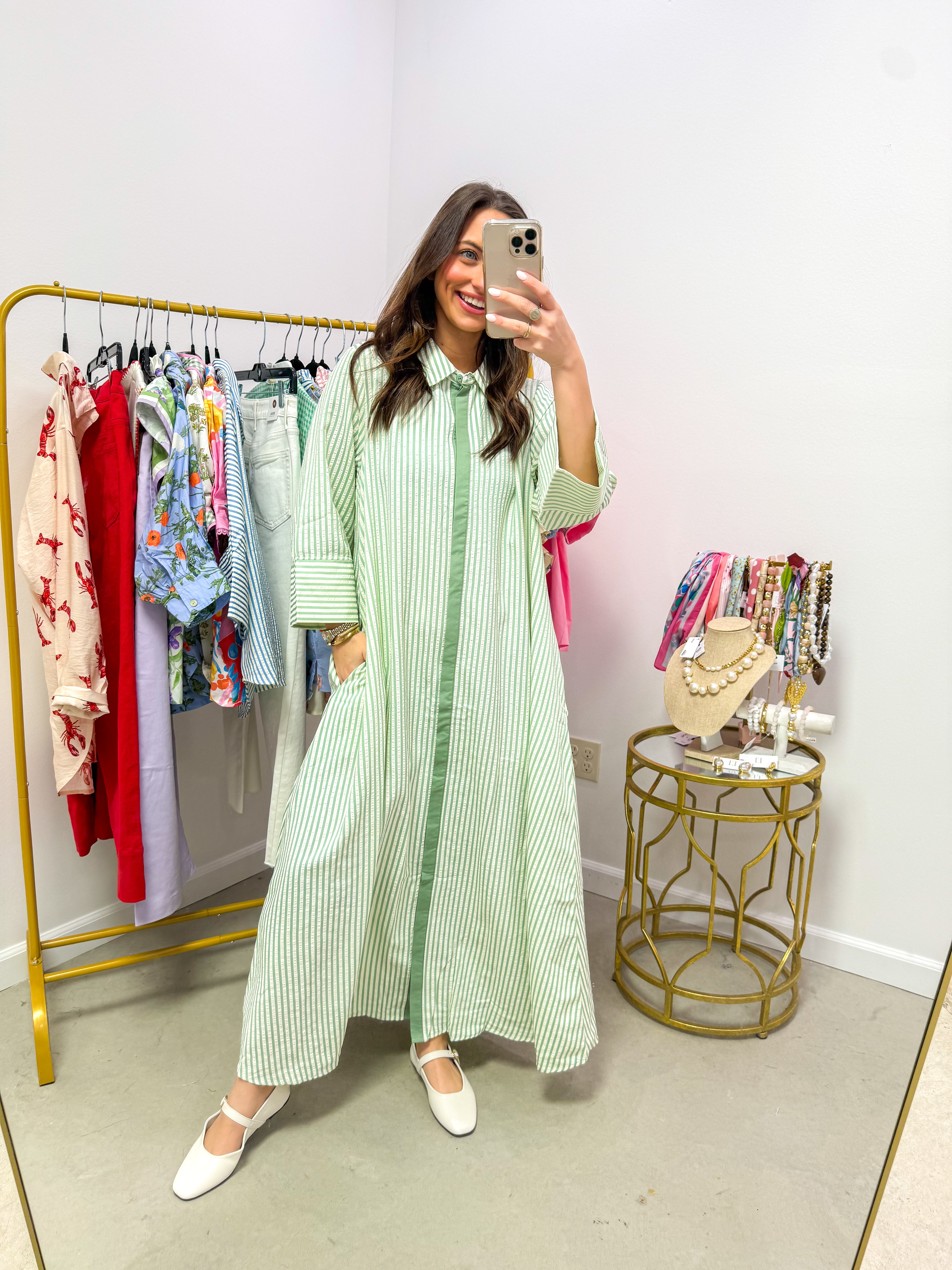 Camille Sage Striped Midi