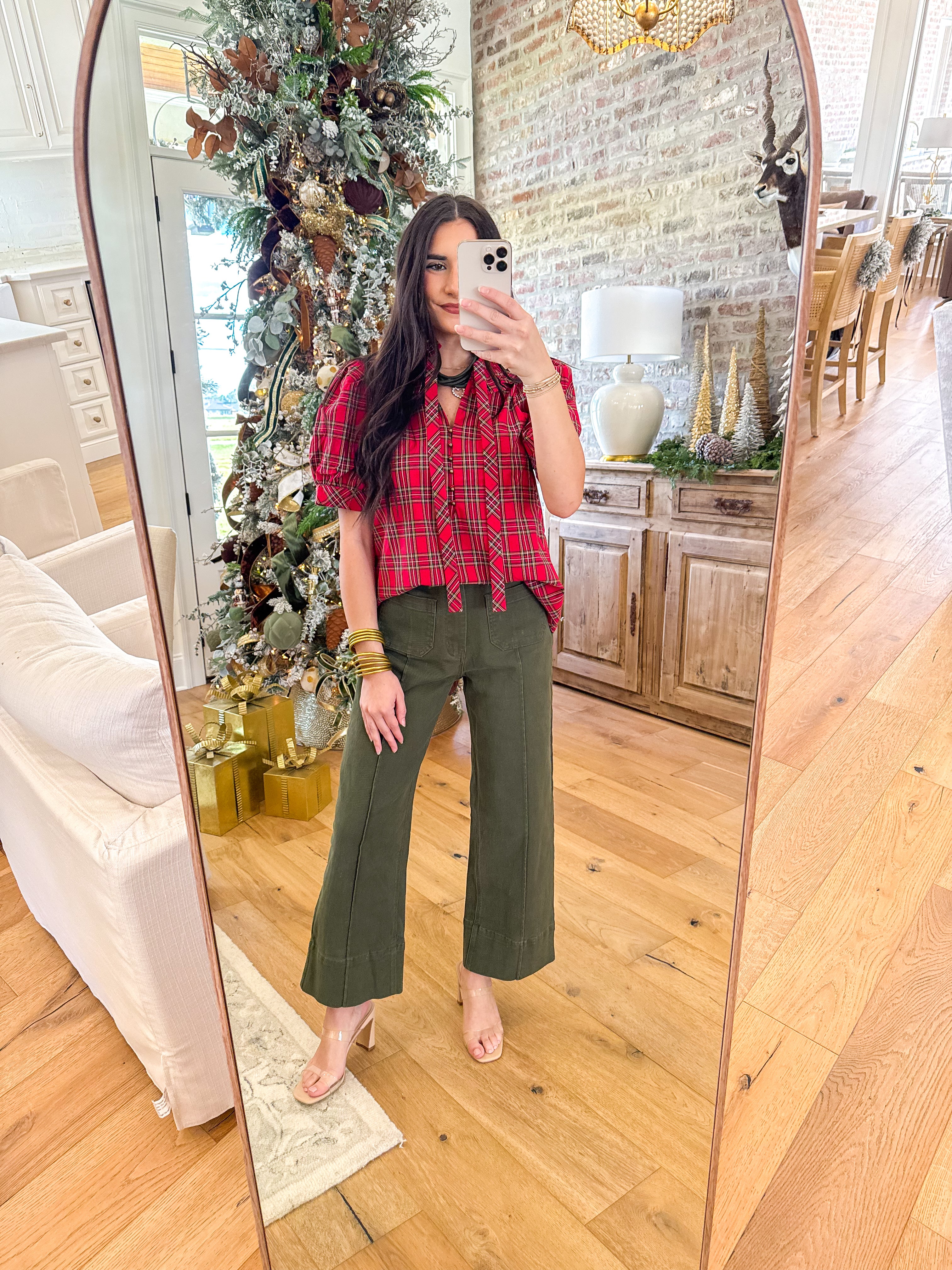 Scarlett Plaid Puff Sleeve Top Red