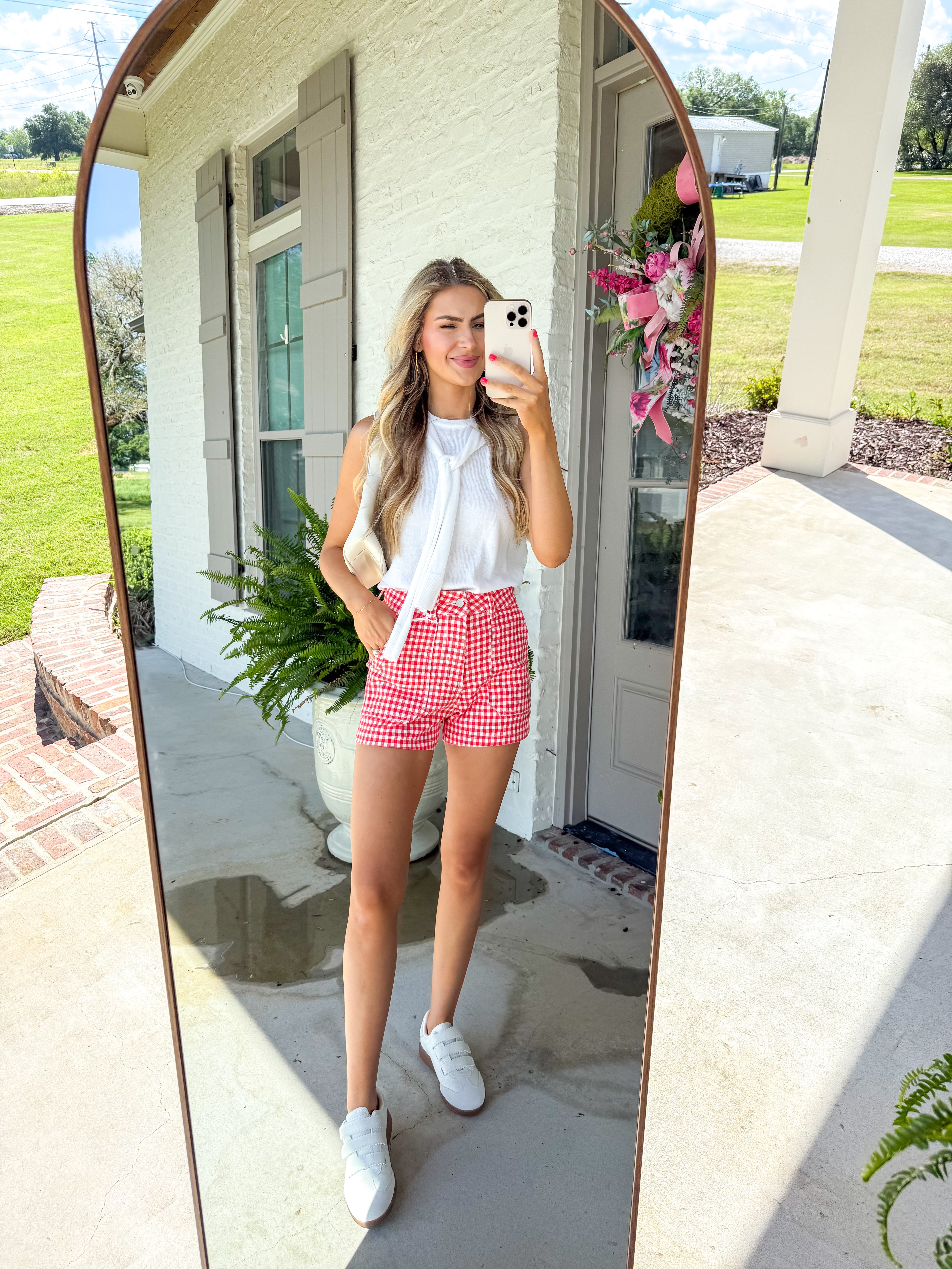 Red Gingham HR Utility Cargo Shorts