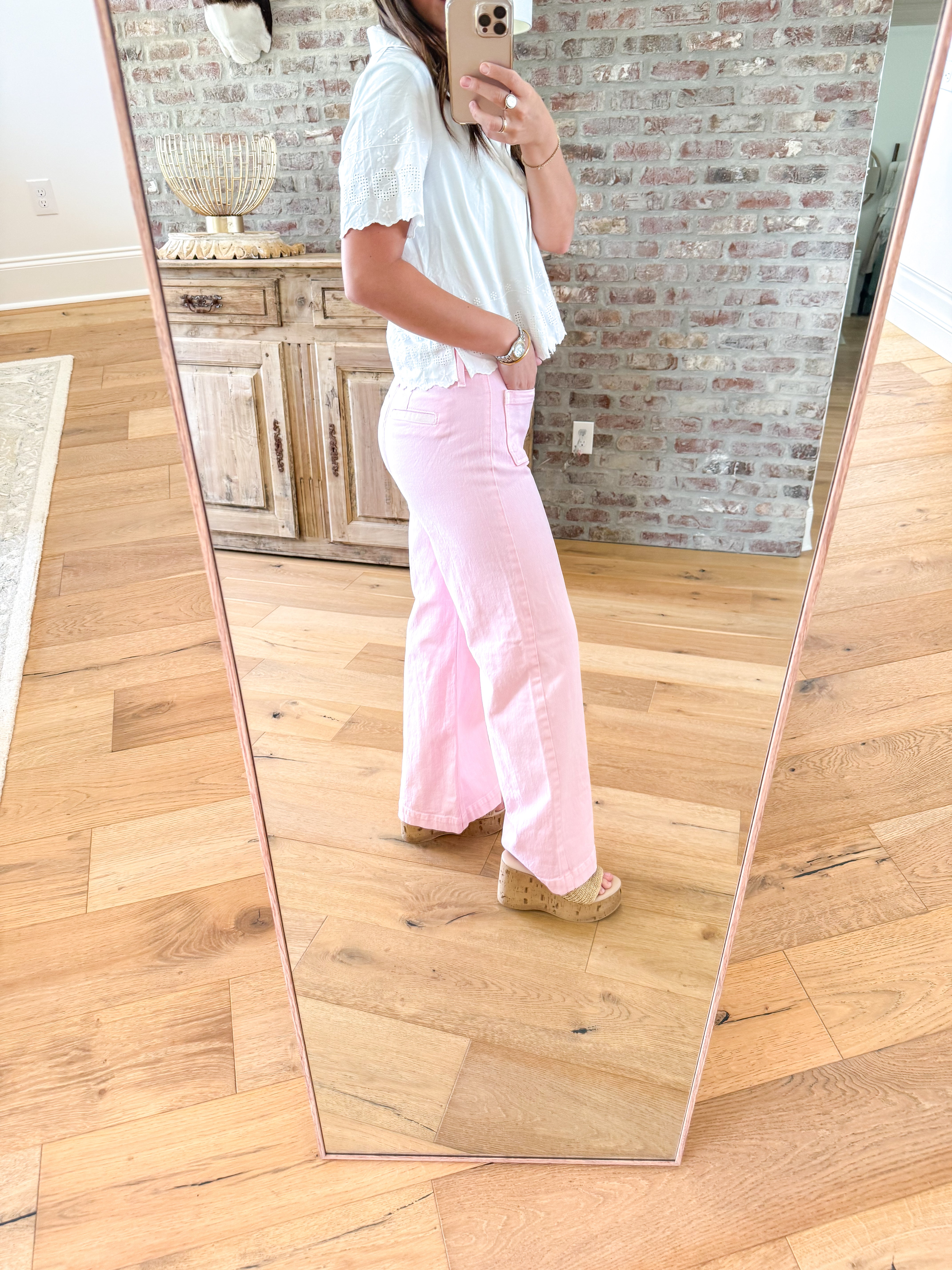 Washed Pink Micro Patch Pocket Wide Leg