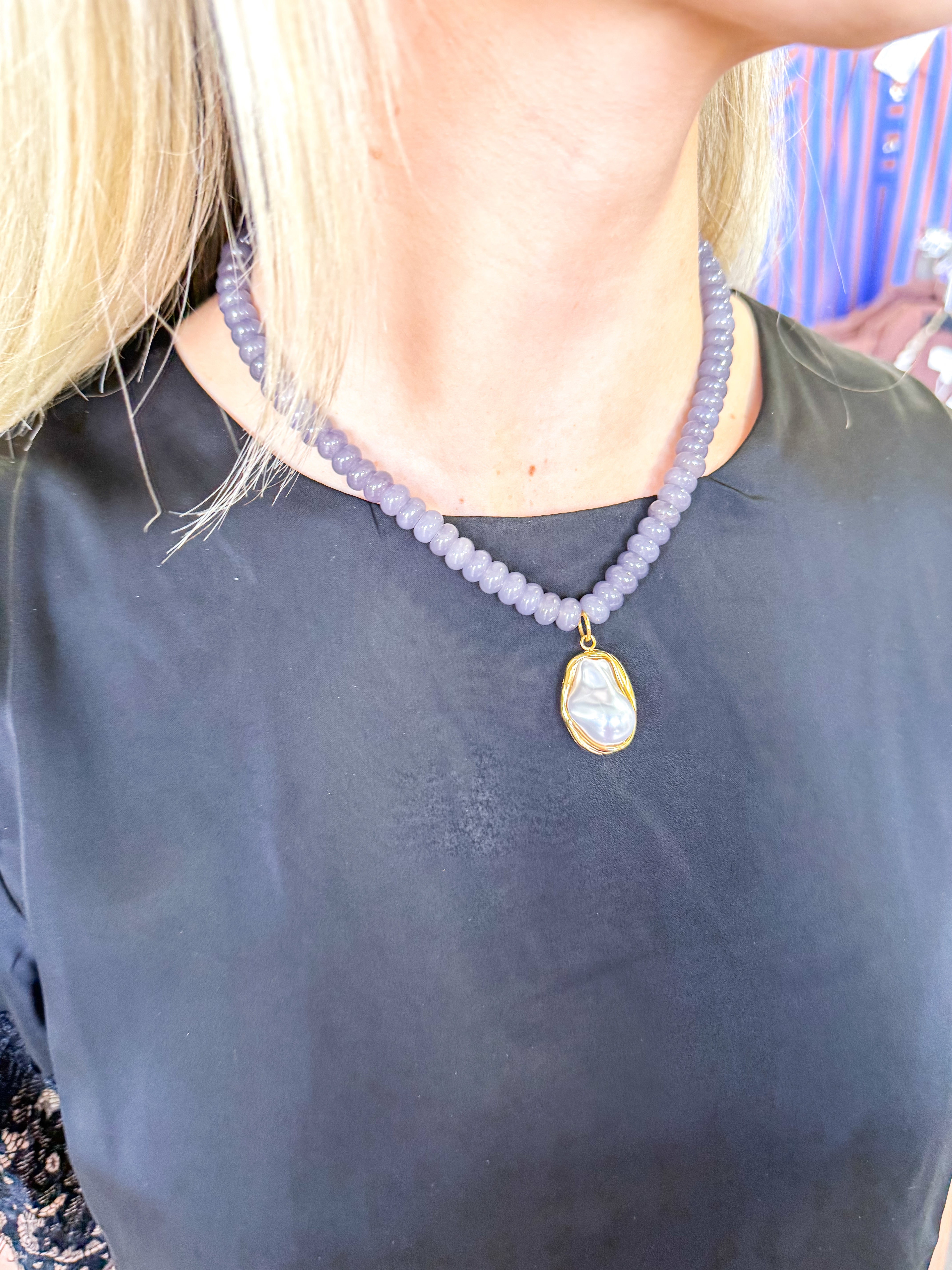 Pearl Drop Grey Beaded Necklace
