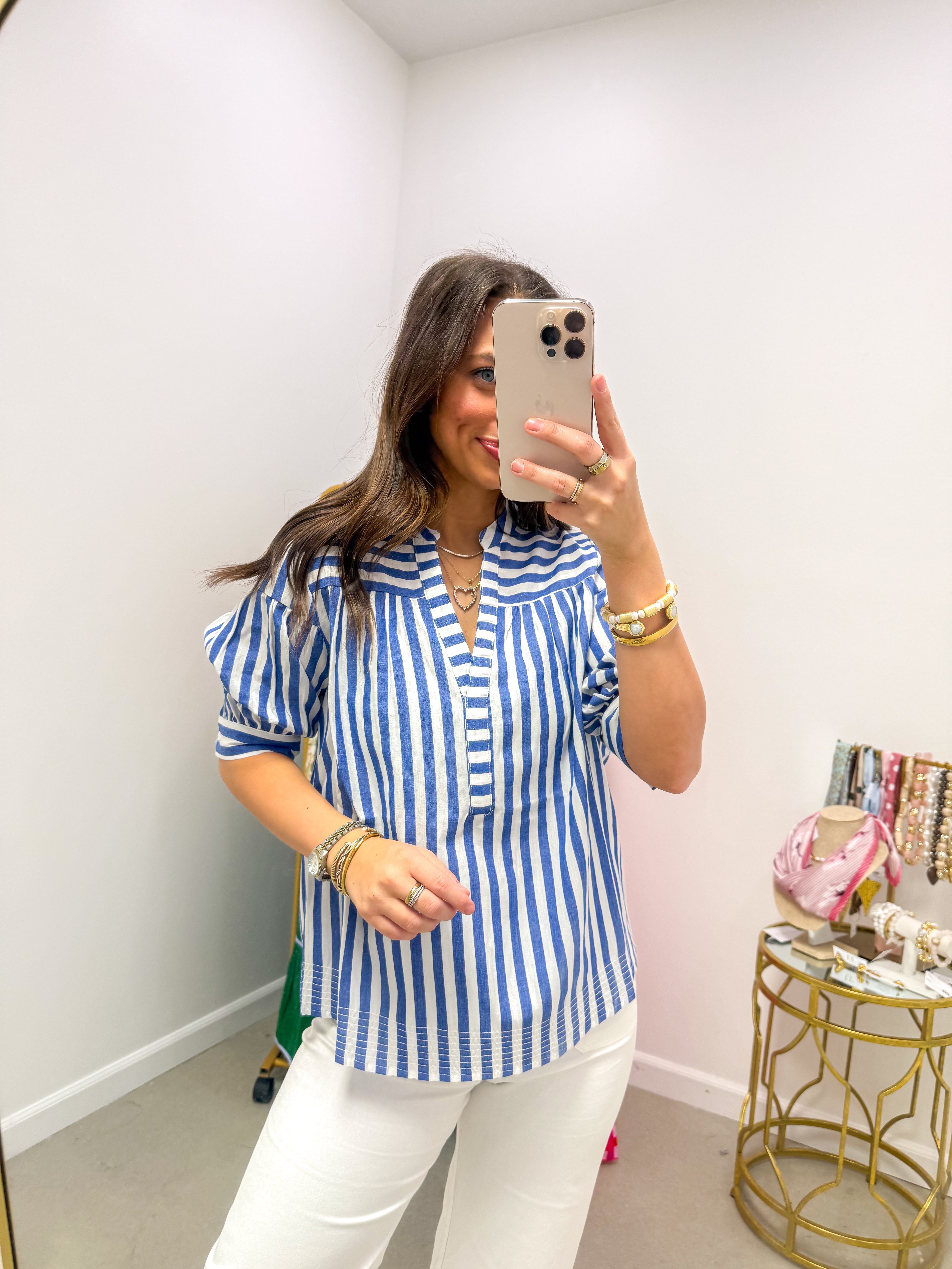 Catana Striped Split Neck Top
