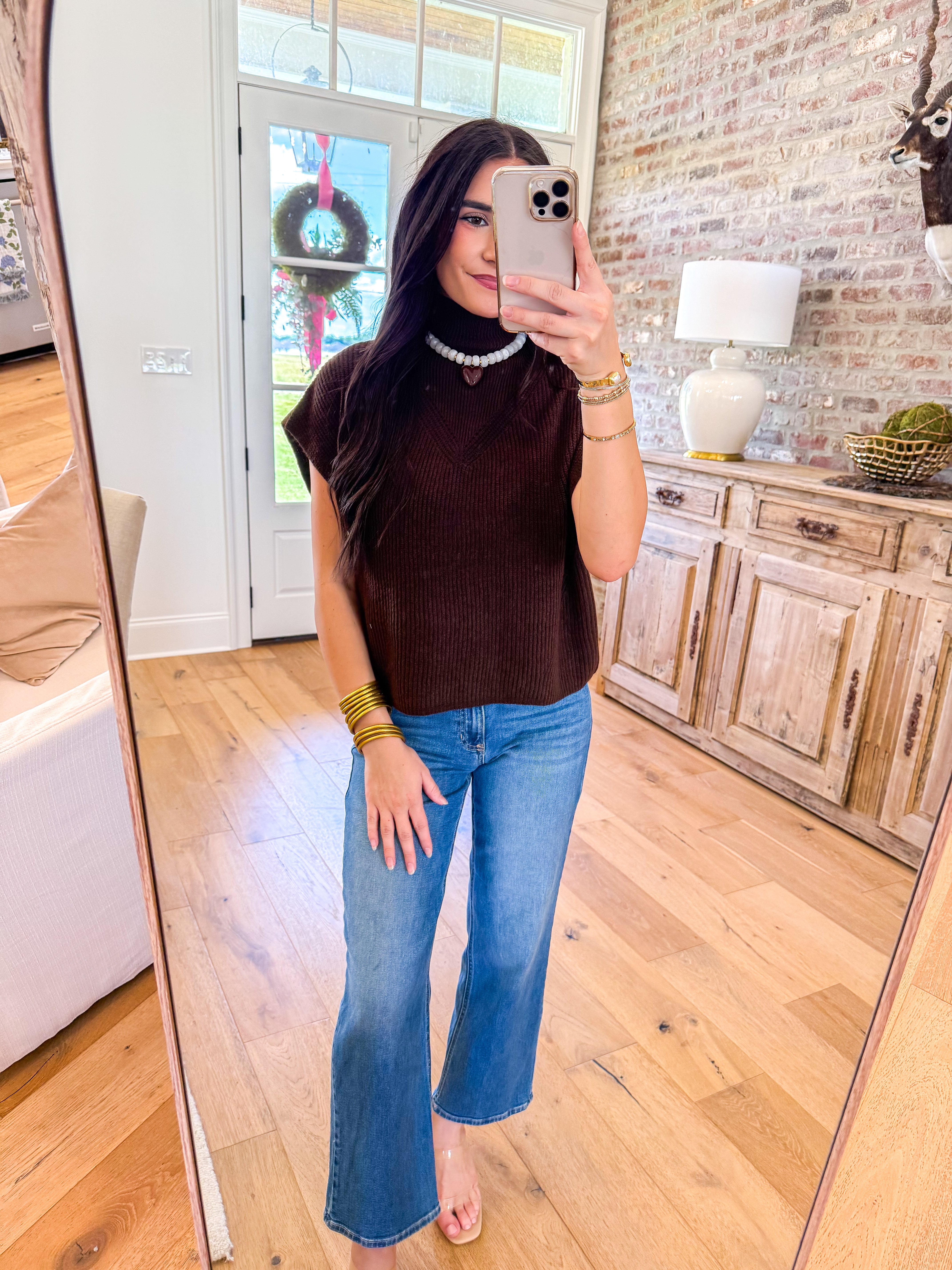 Brown Mock Neck Sweater Vest