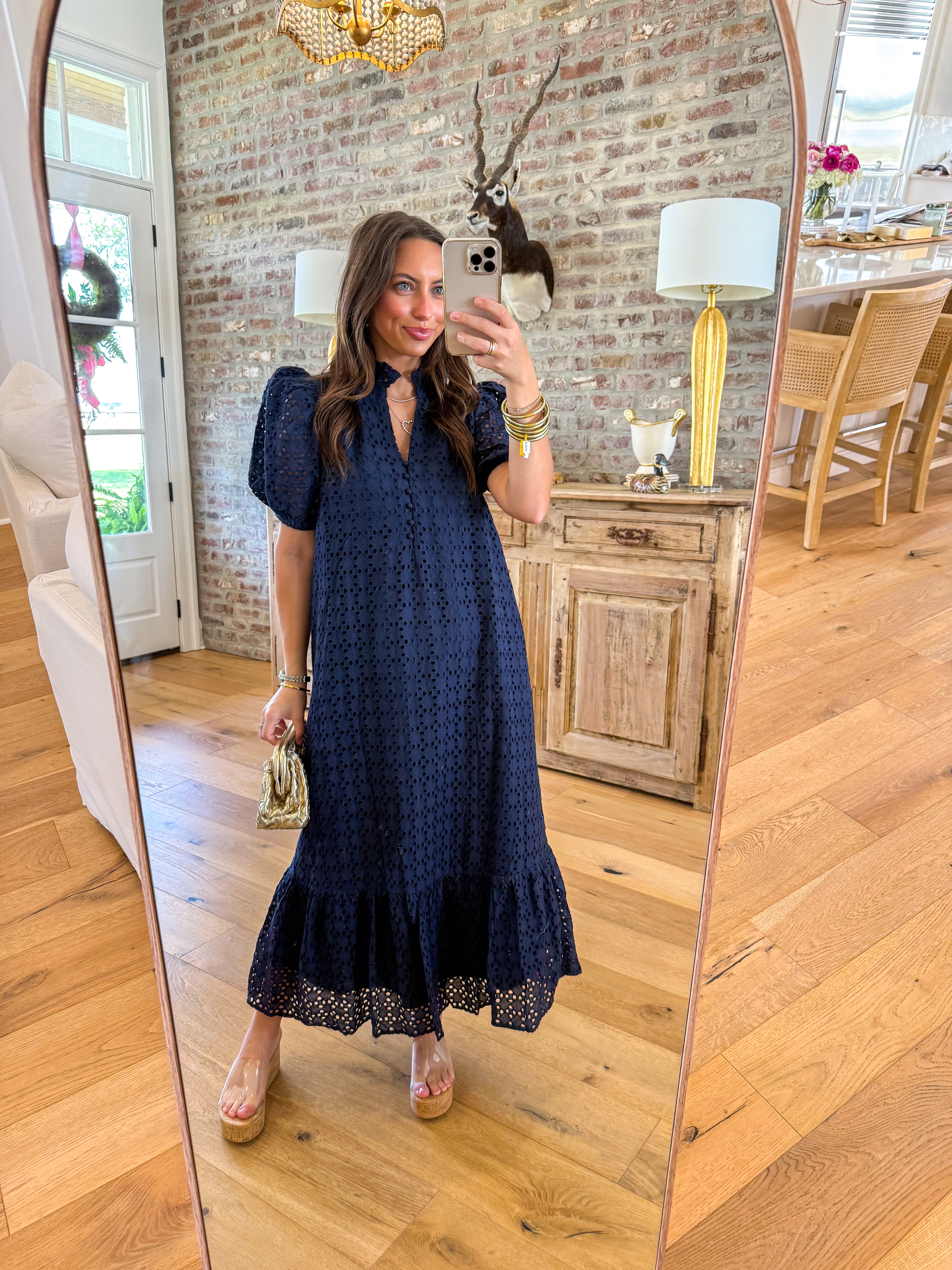 Evelyn Navy Eyelet Midi