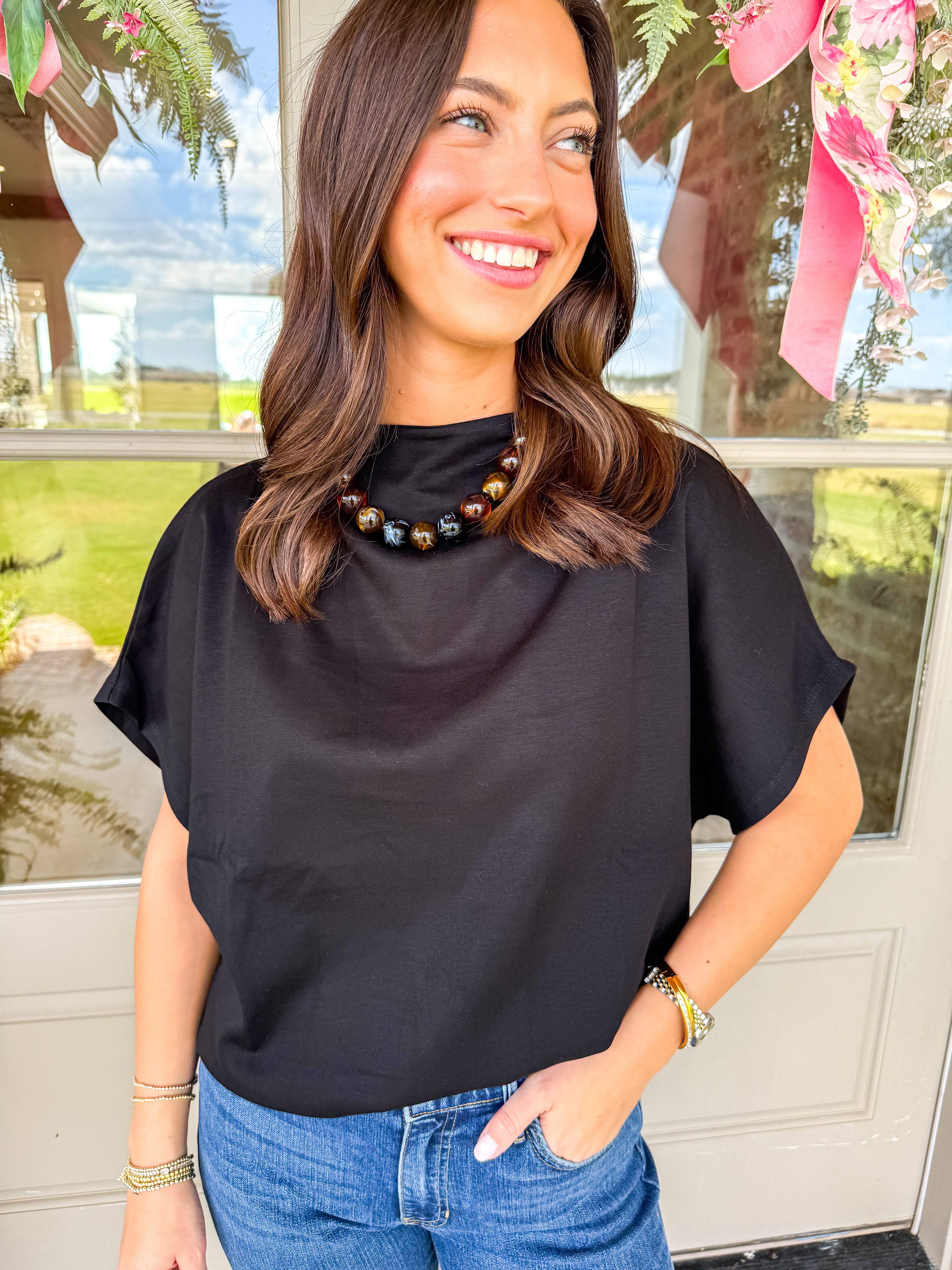 The Marlowe Mock Neck Top Black