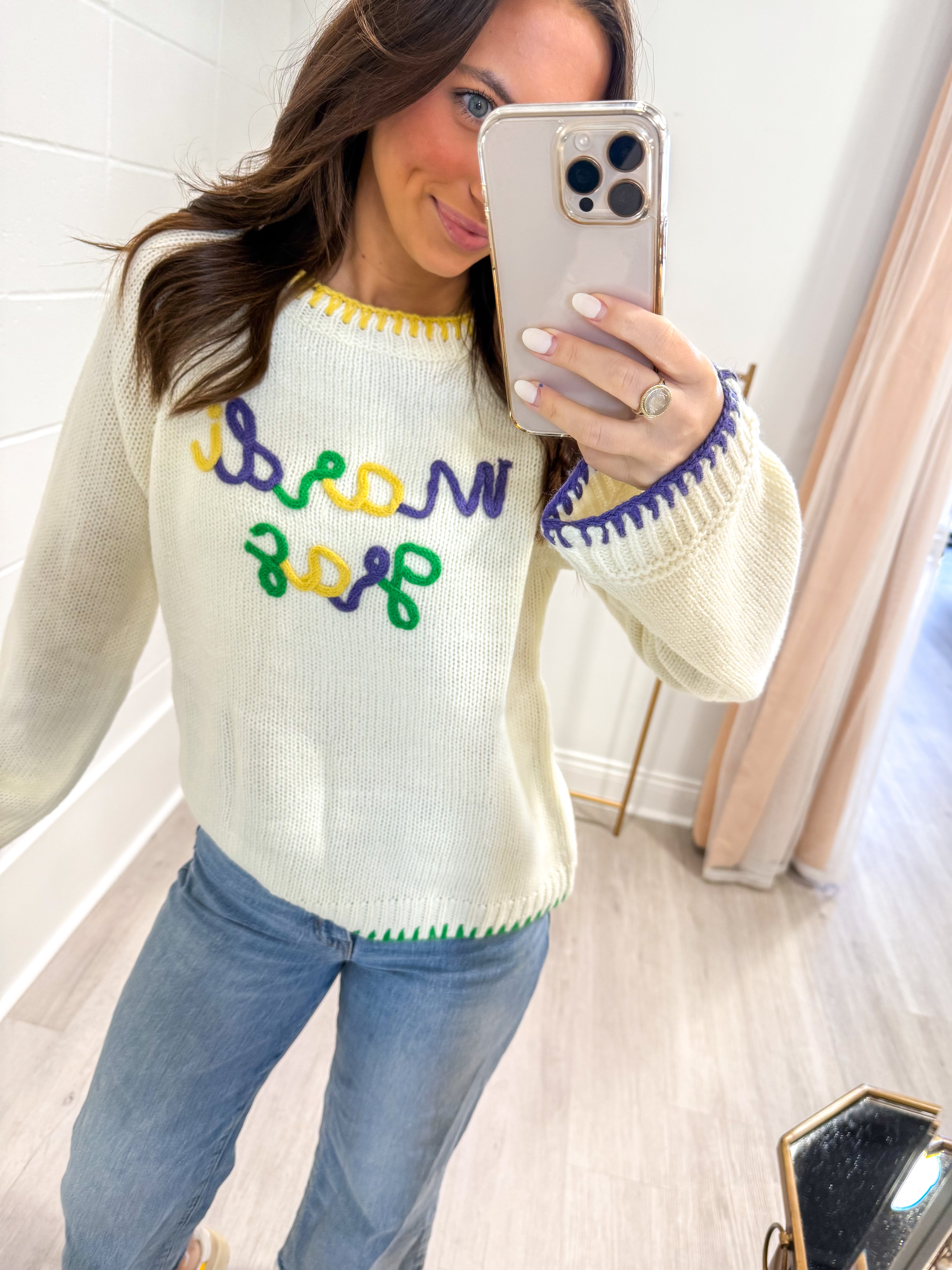 Mardi Gras Script Knit Sweater