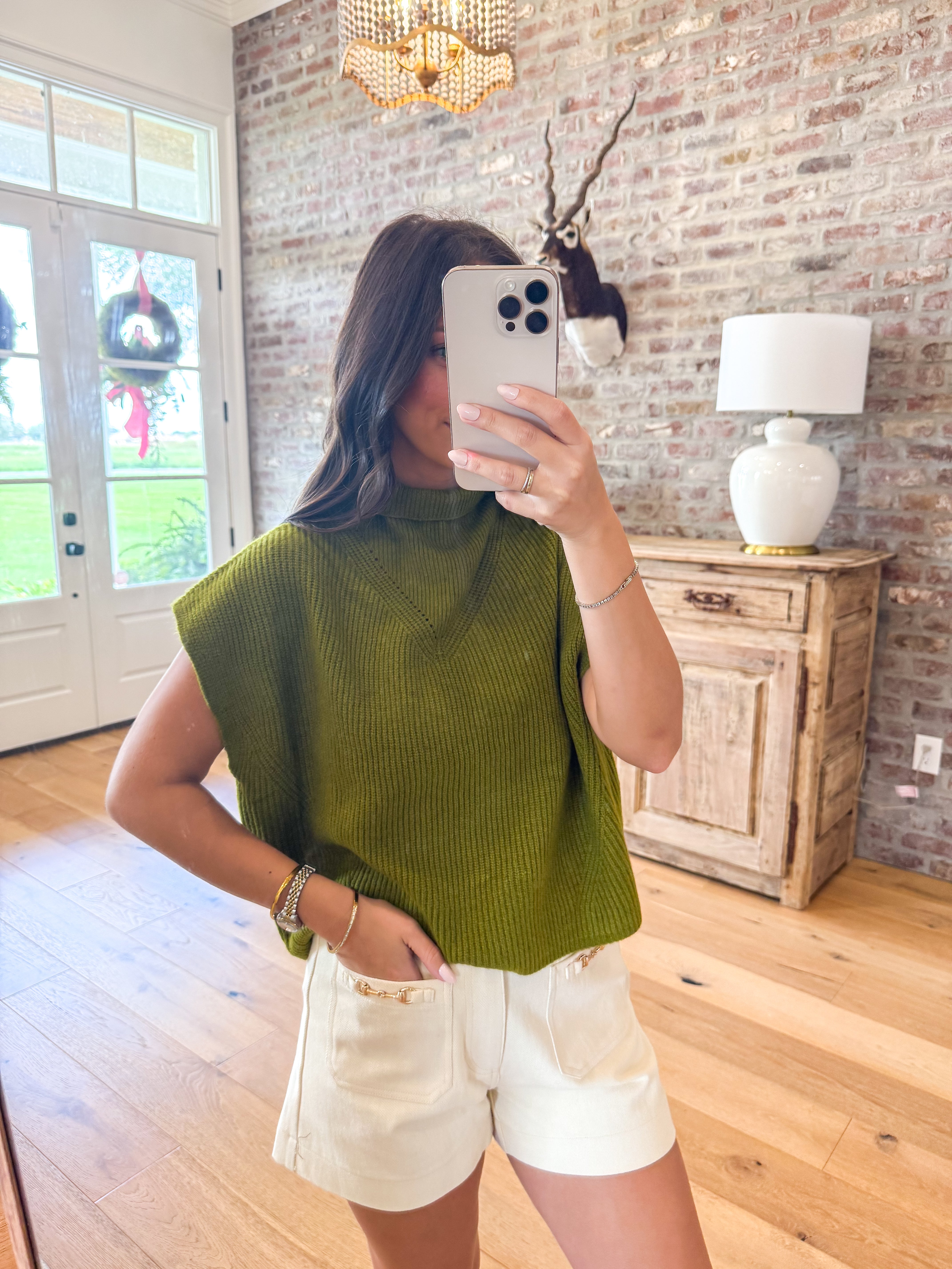 Olive Mock Neck Sweater Vest