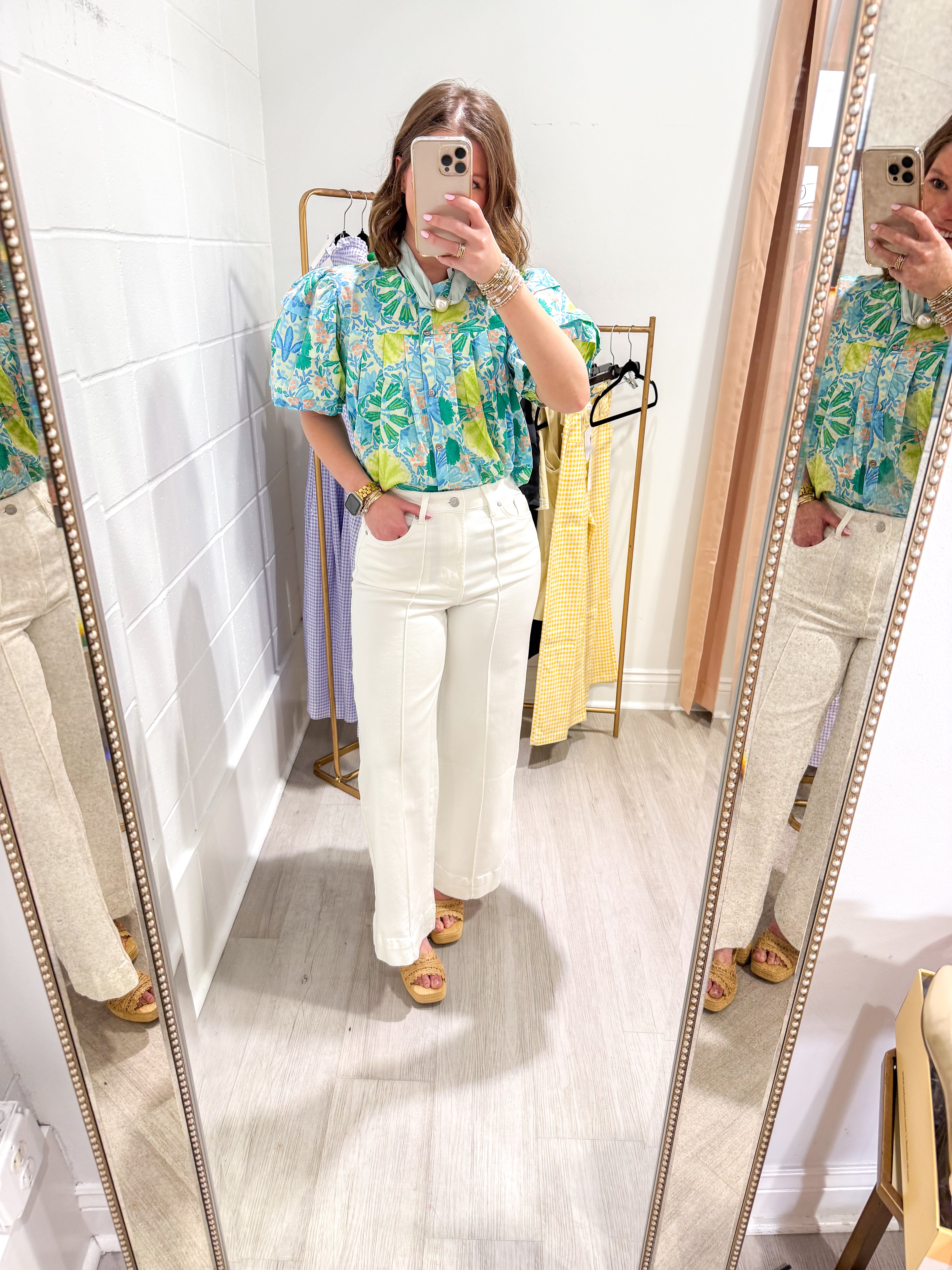 Erica Puff sleeve Lime Multi Blouse