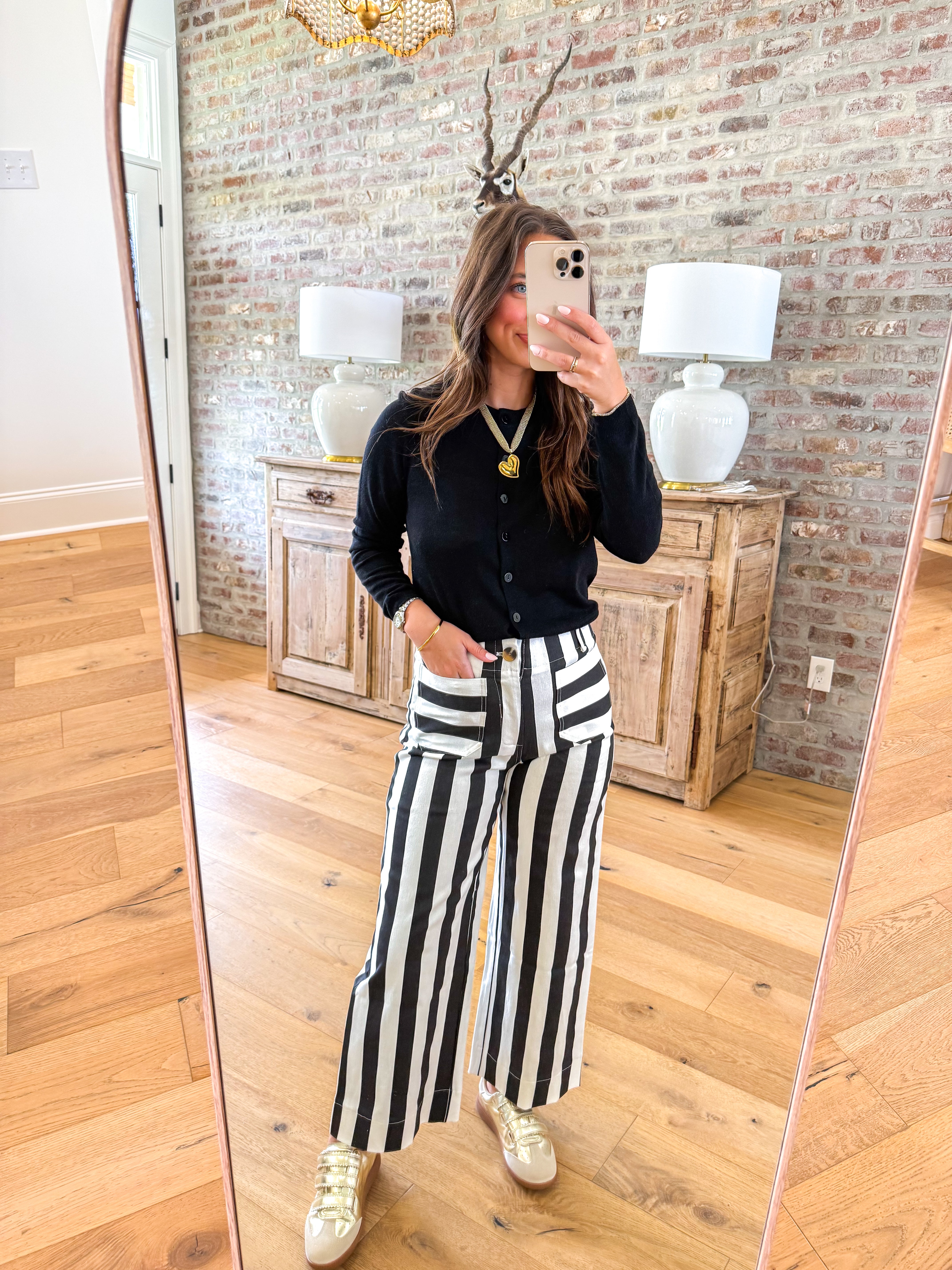 Colette Cropped Wide-Leg Black Stripe Pants