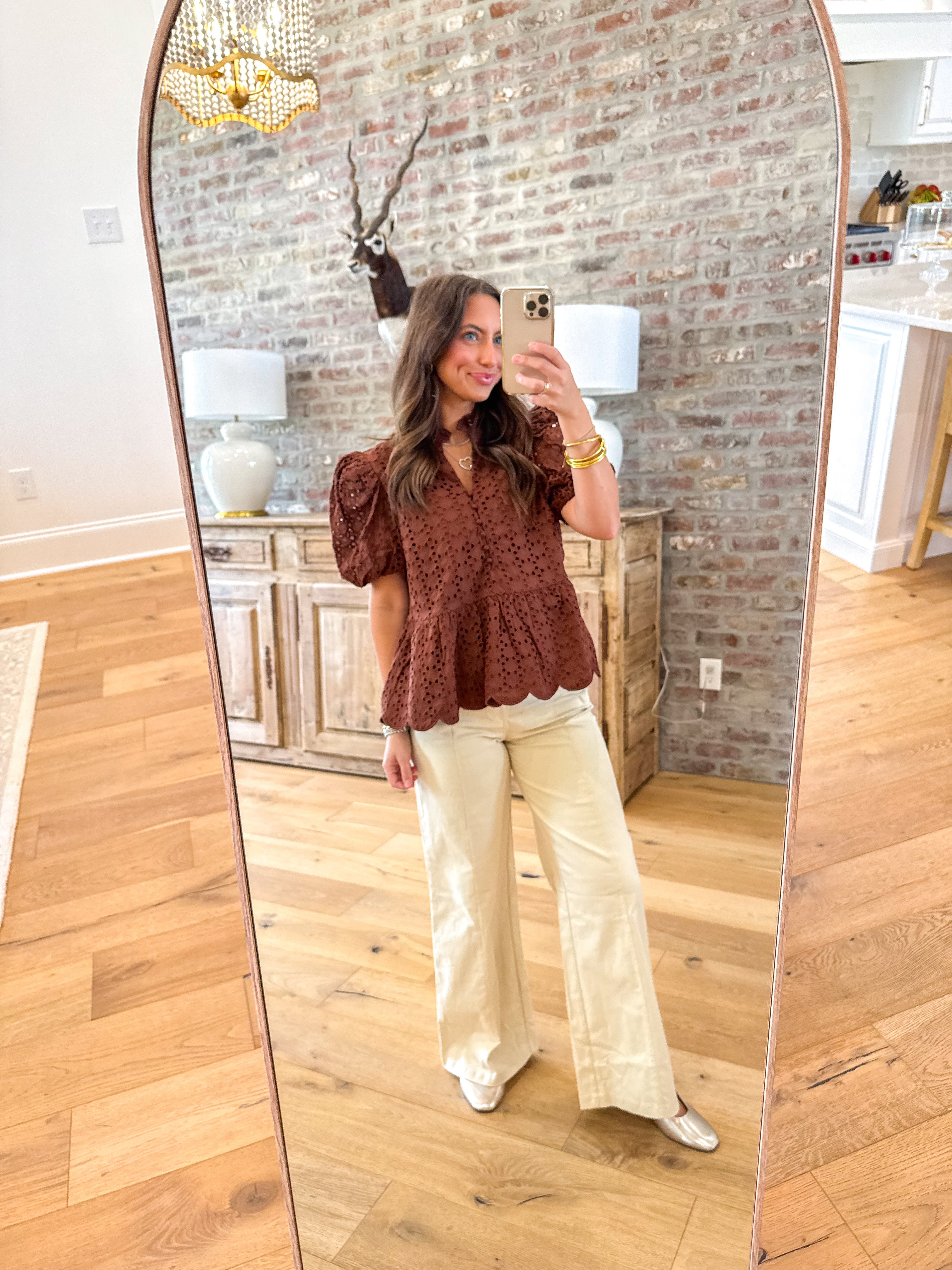 Chocolate Eyelet Peplum Blouse