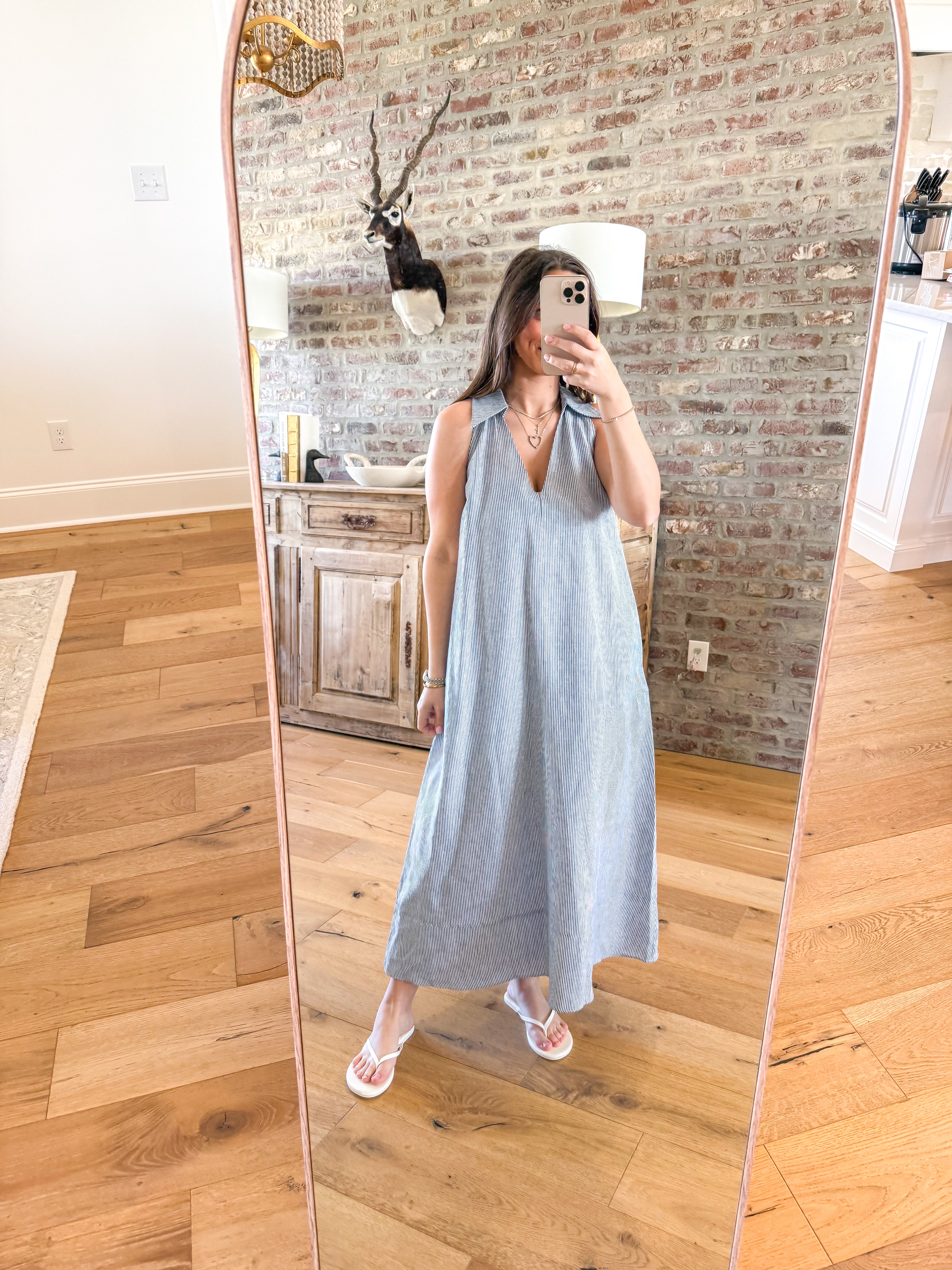 Mylee Striped Sleeveless V-Neck Linen Dress