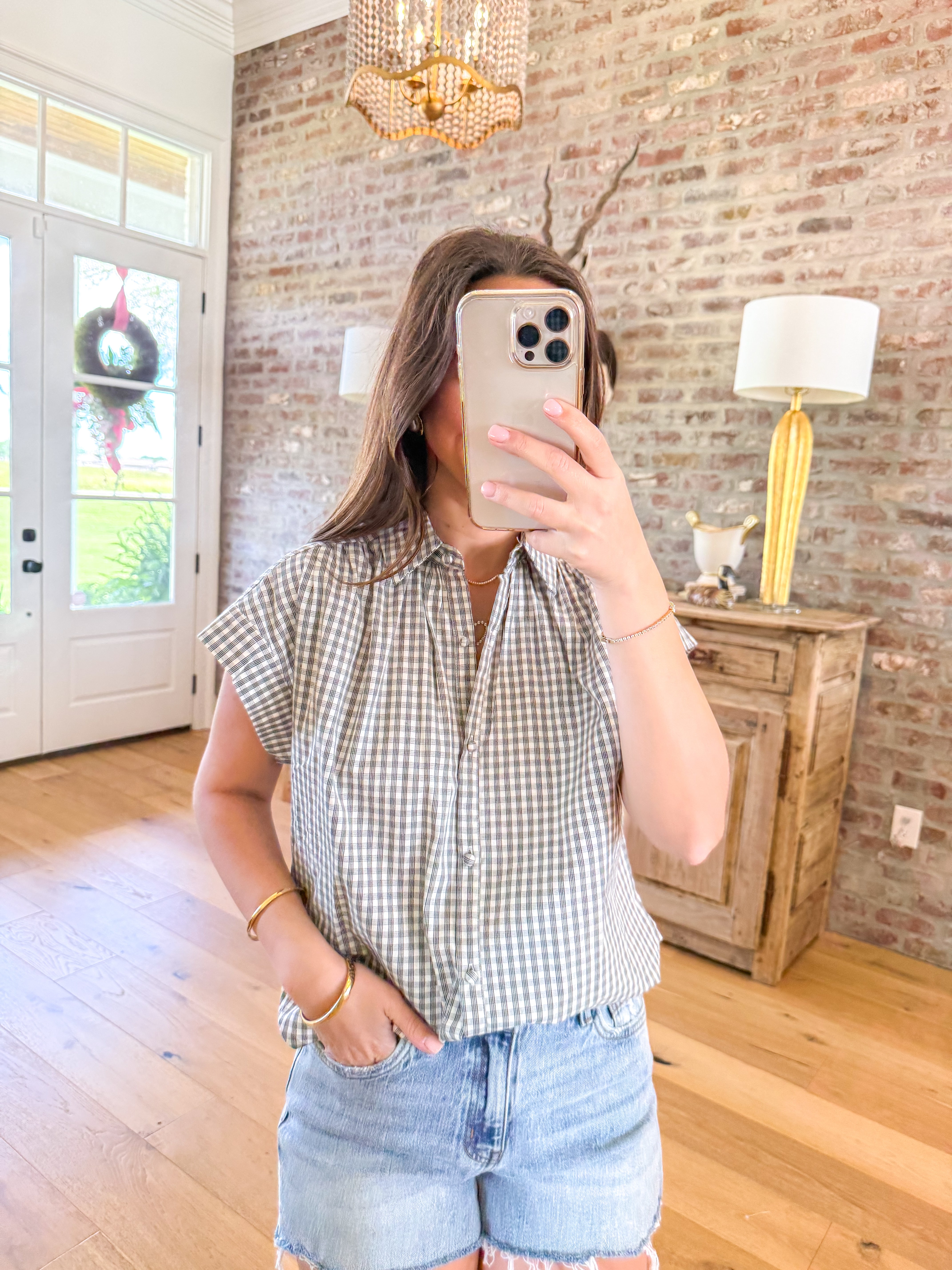Angela Gingham Button-Up Top