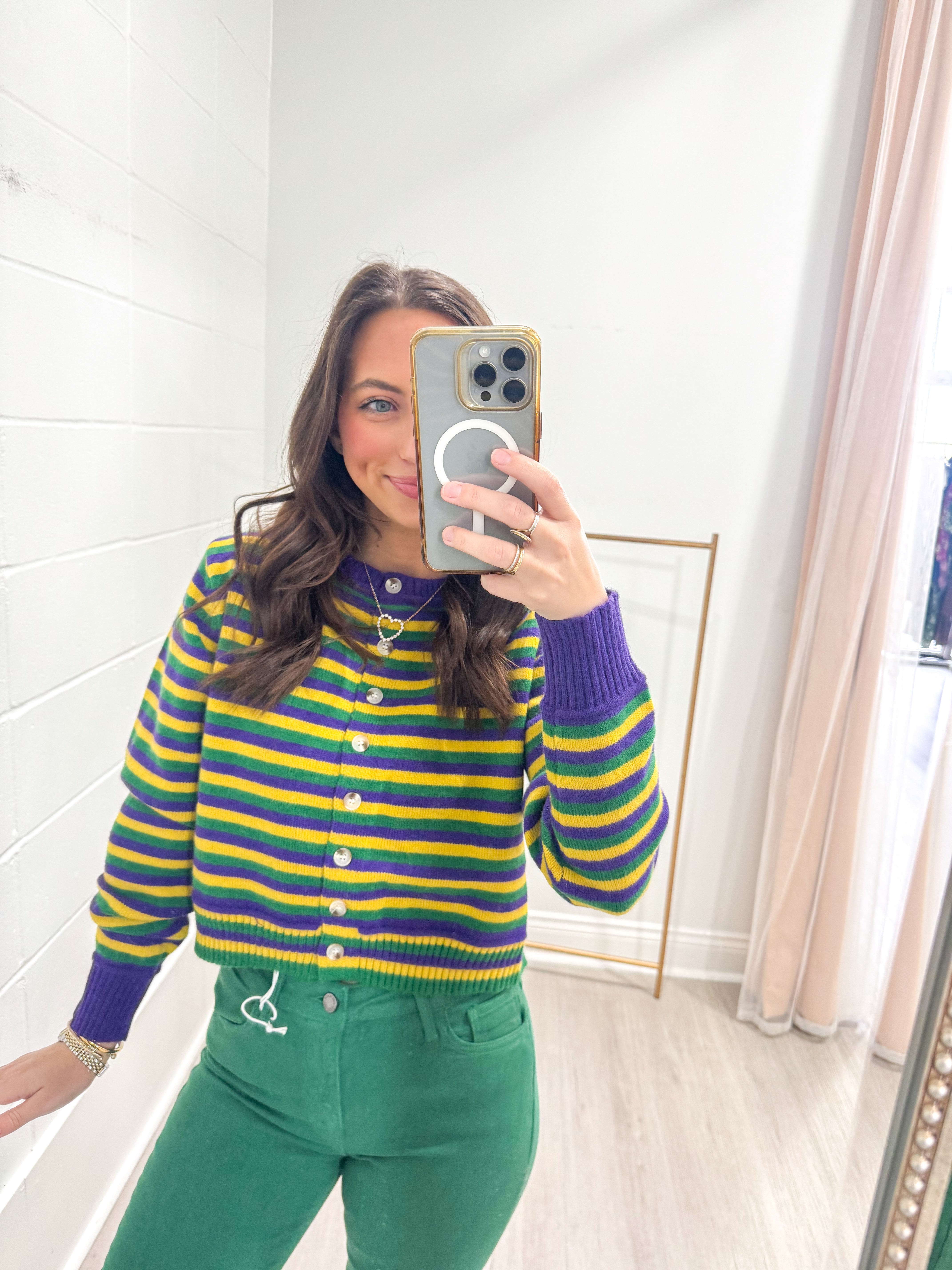 Mardi Gras Striped Cardigan