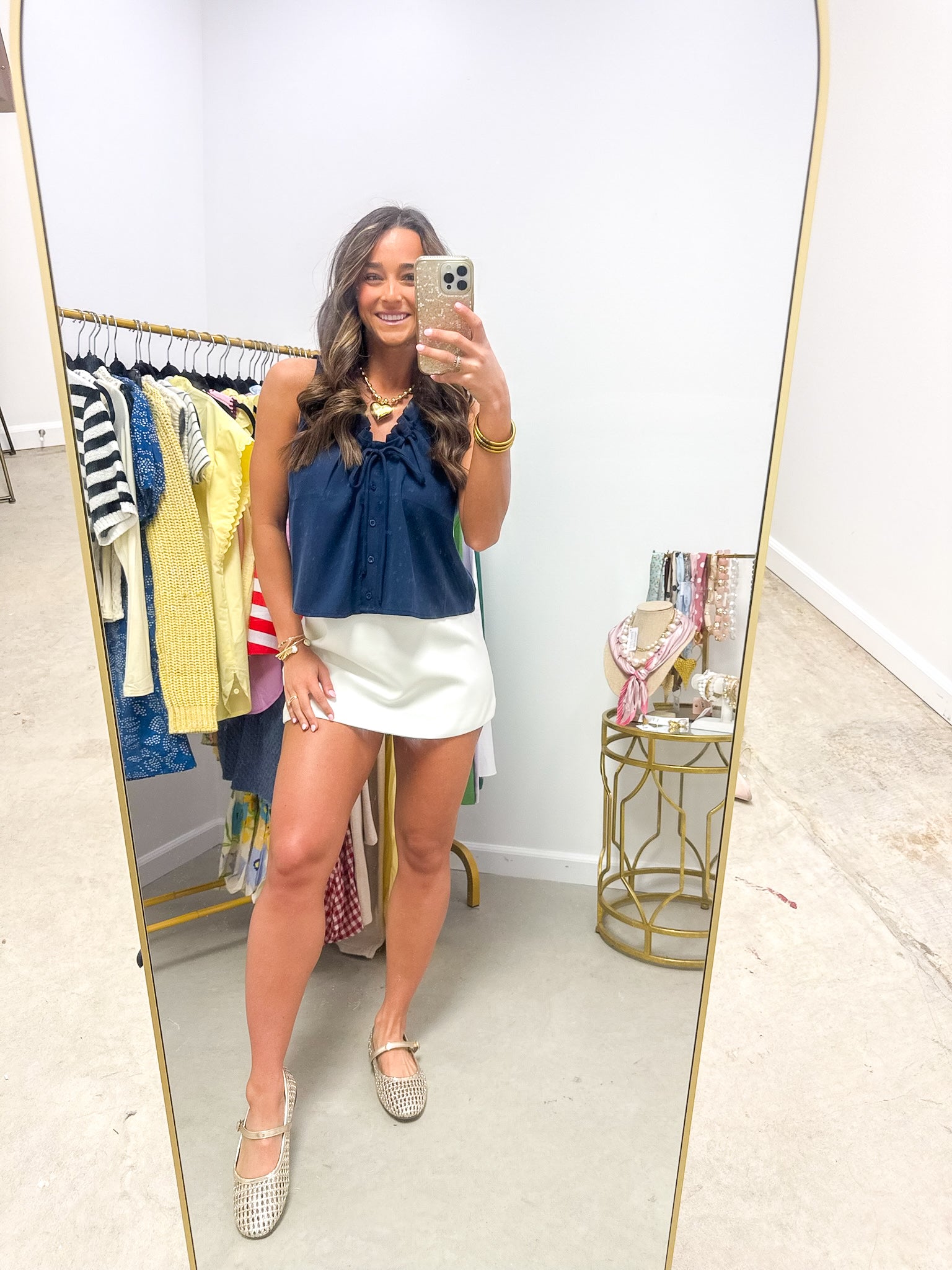 Hometown Navy Gathered Top