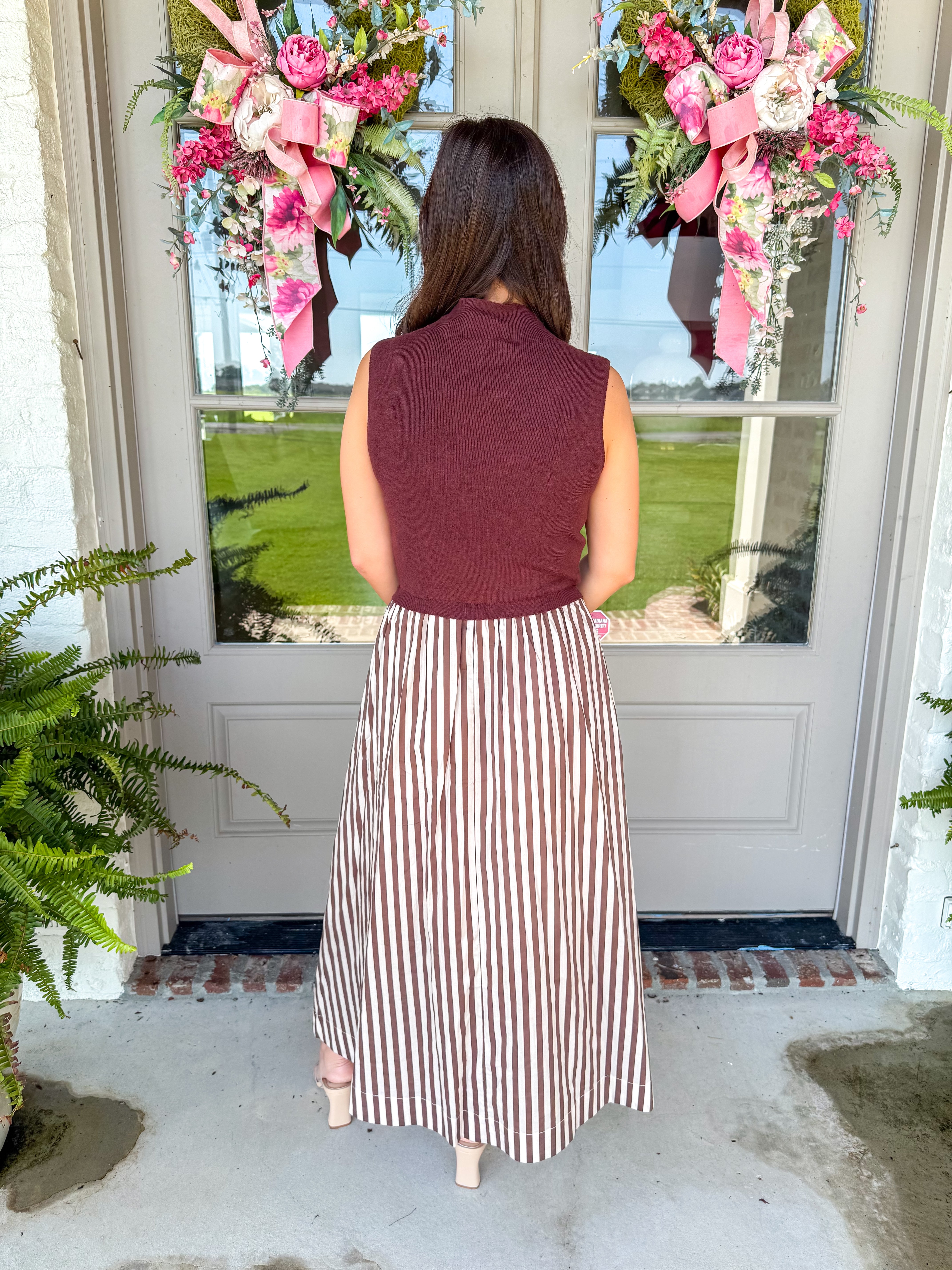 Brown Stripe Midi Dress