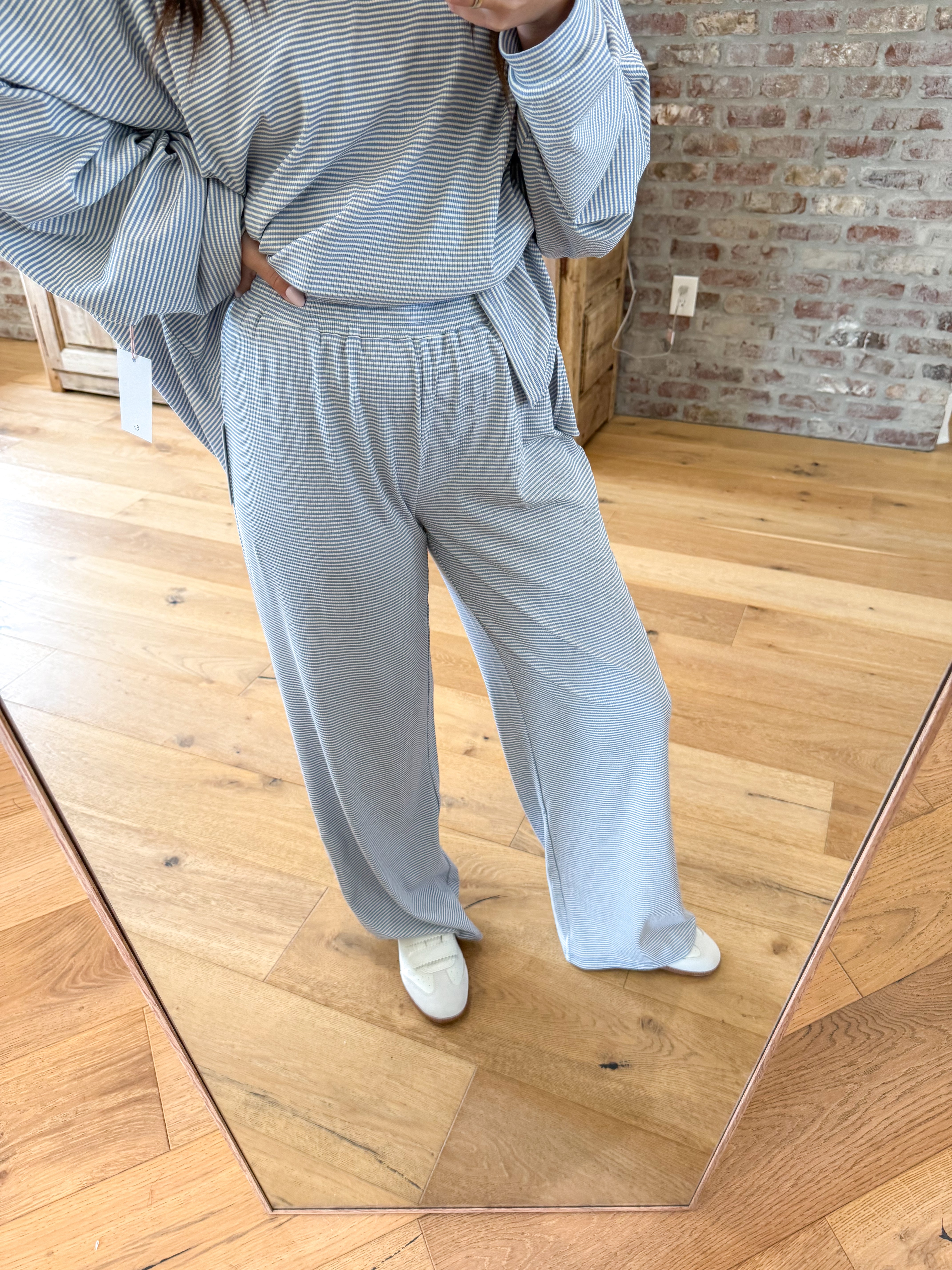 Blue Striped Coastal Ribbed Pants