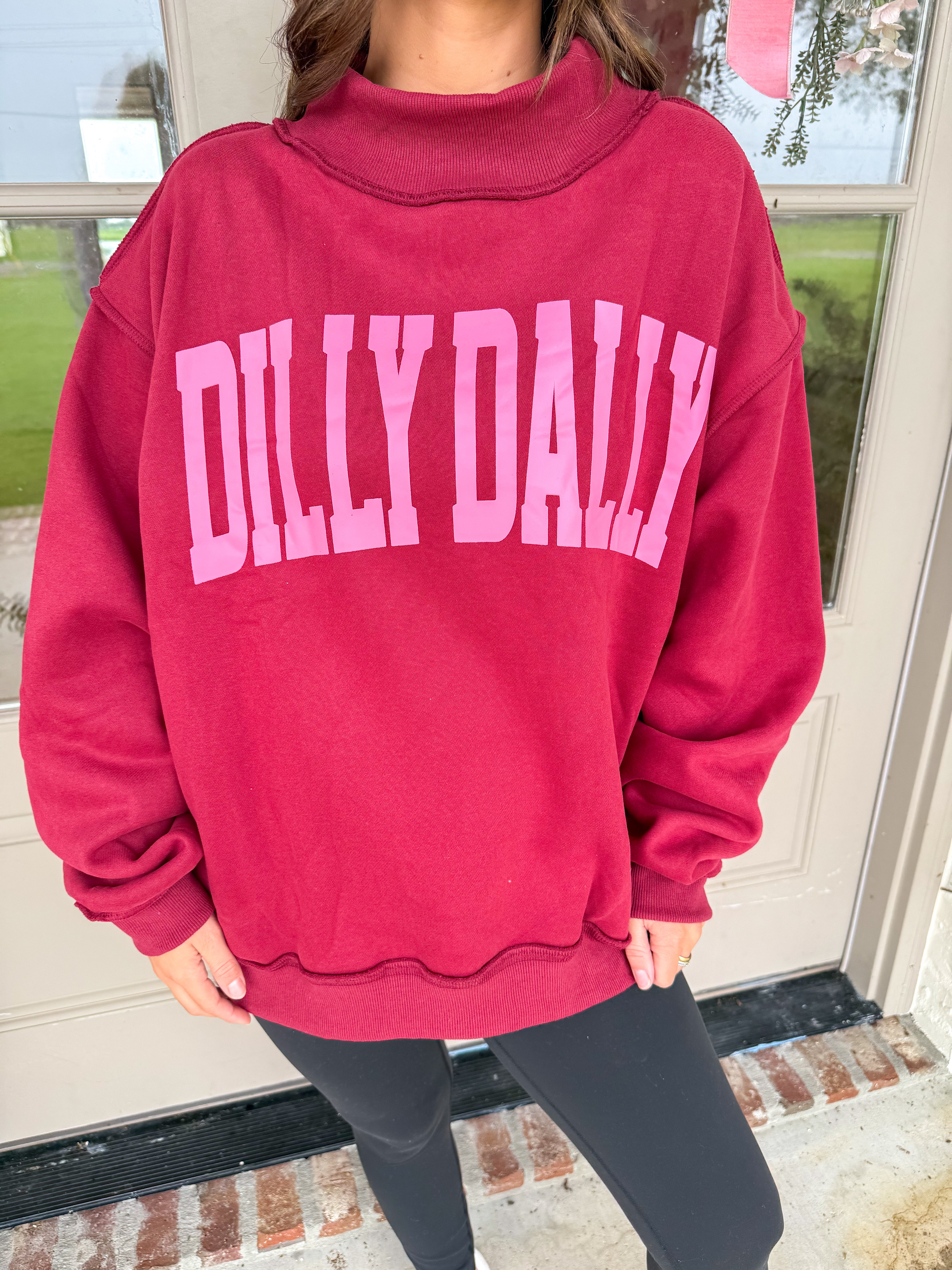Dilly Dally Burgundy Reversible Mockneck Sweatshirt