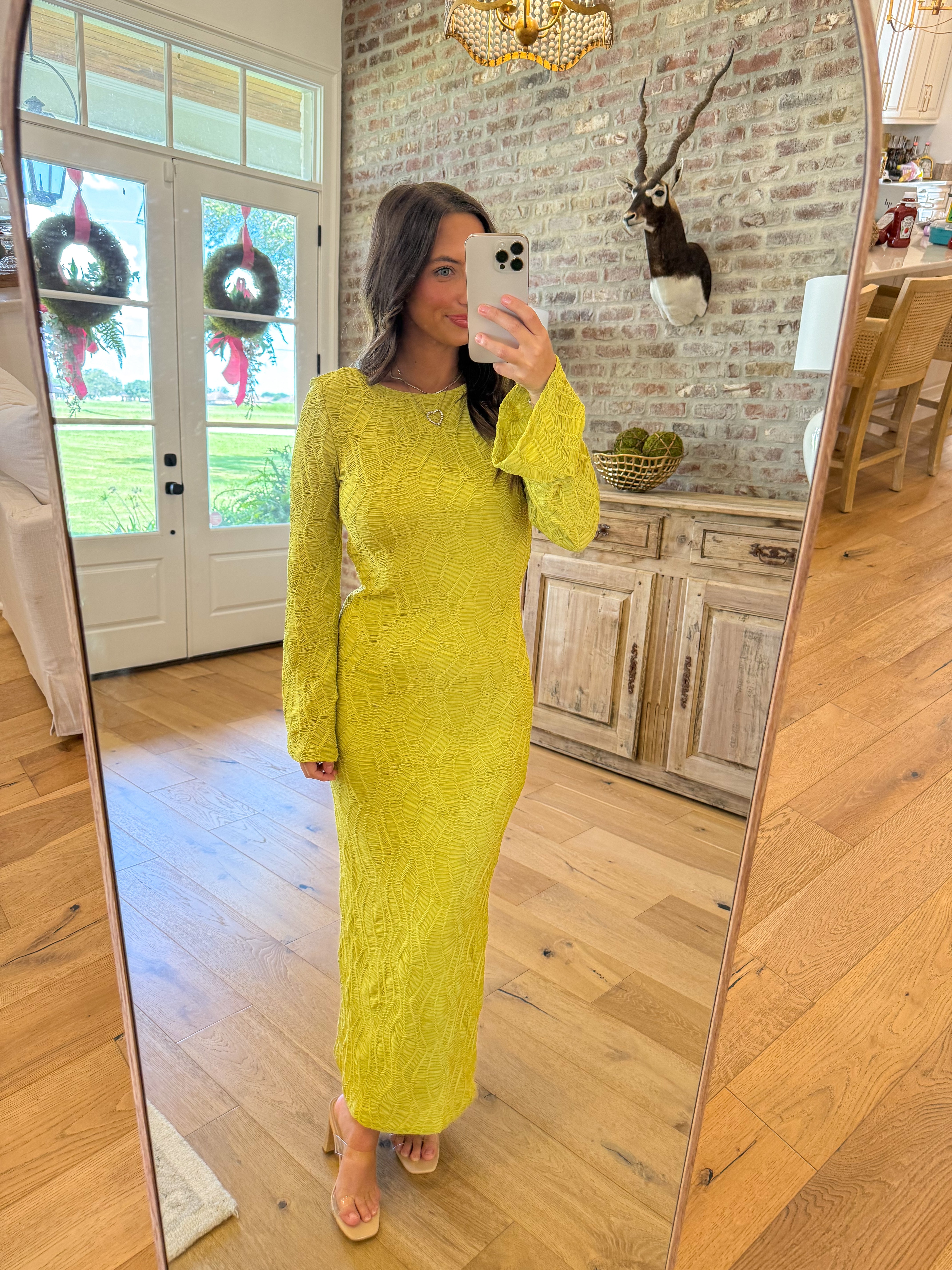 Chartreuse Textured Knit Midi Dress