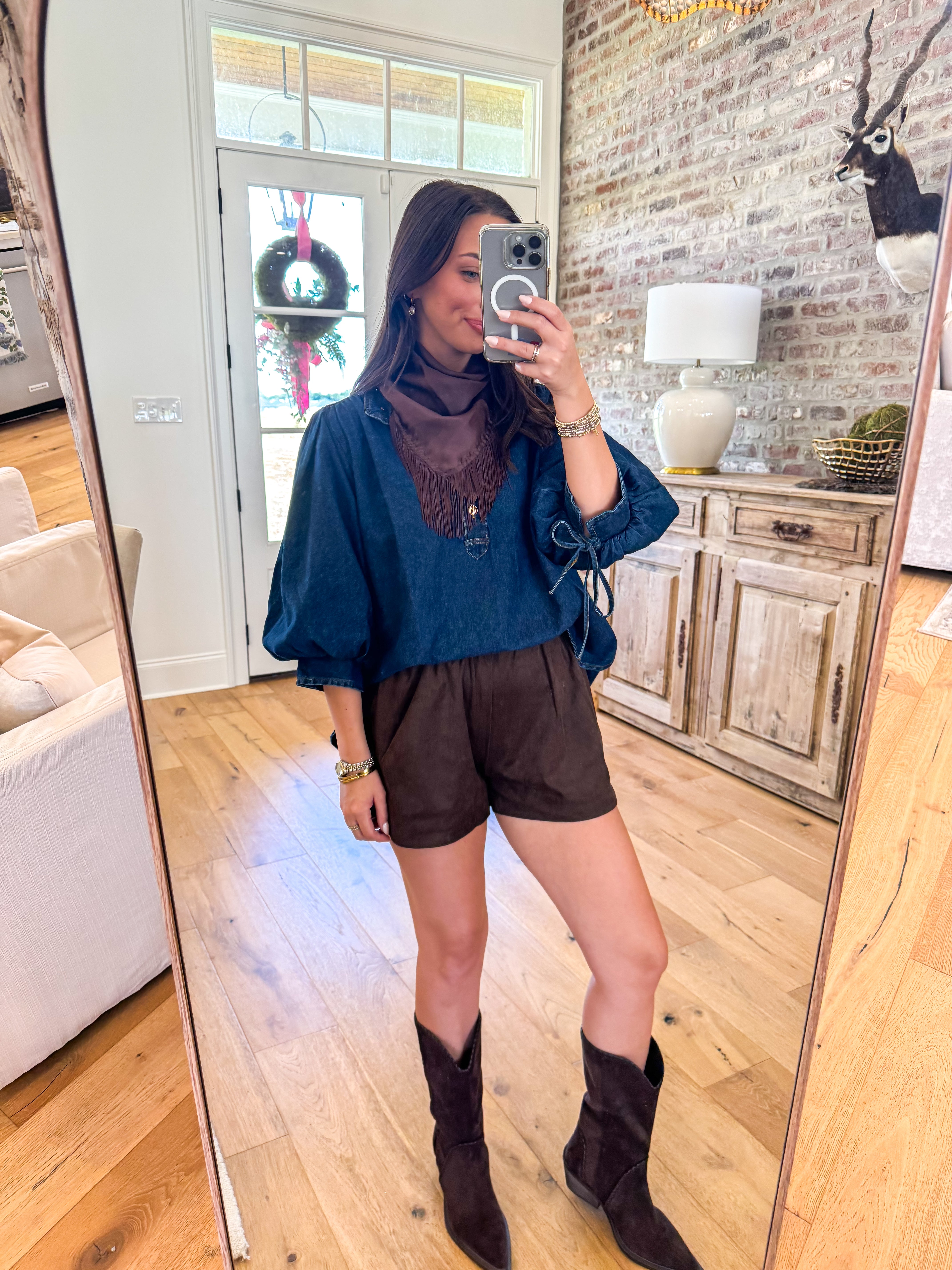 The Blue Belle Denim Puff-Sleeve Top