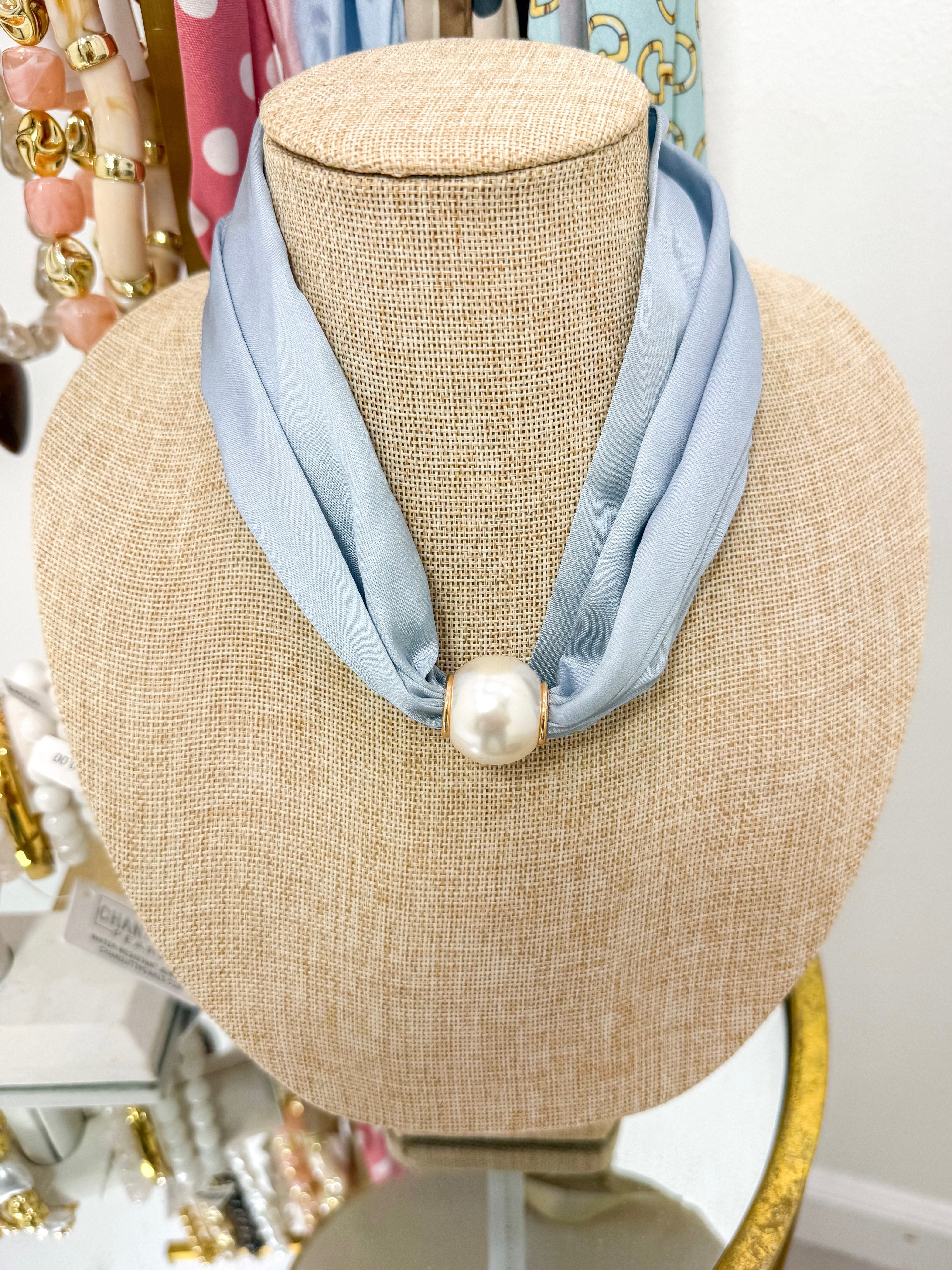 Sky Blue Pearl Scarf Necklace
