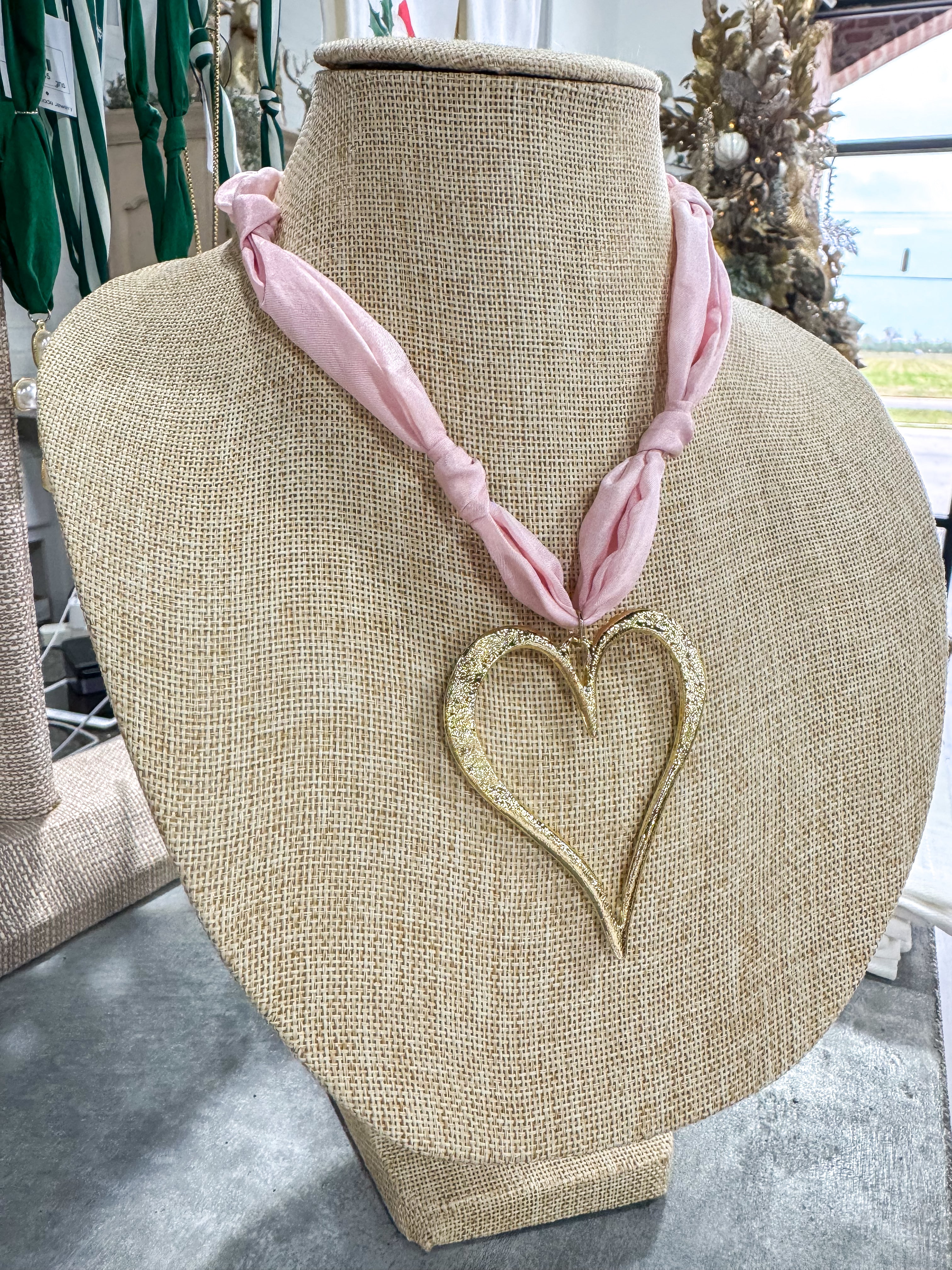 Pink Large Open Heart Scarf Necklace