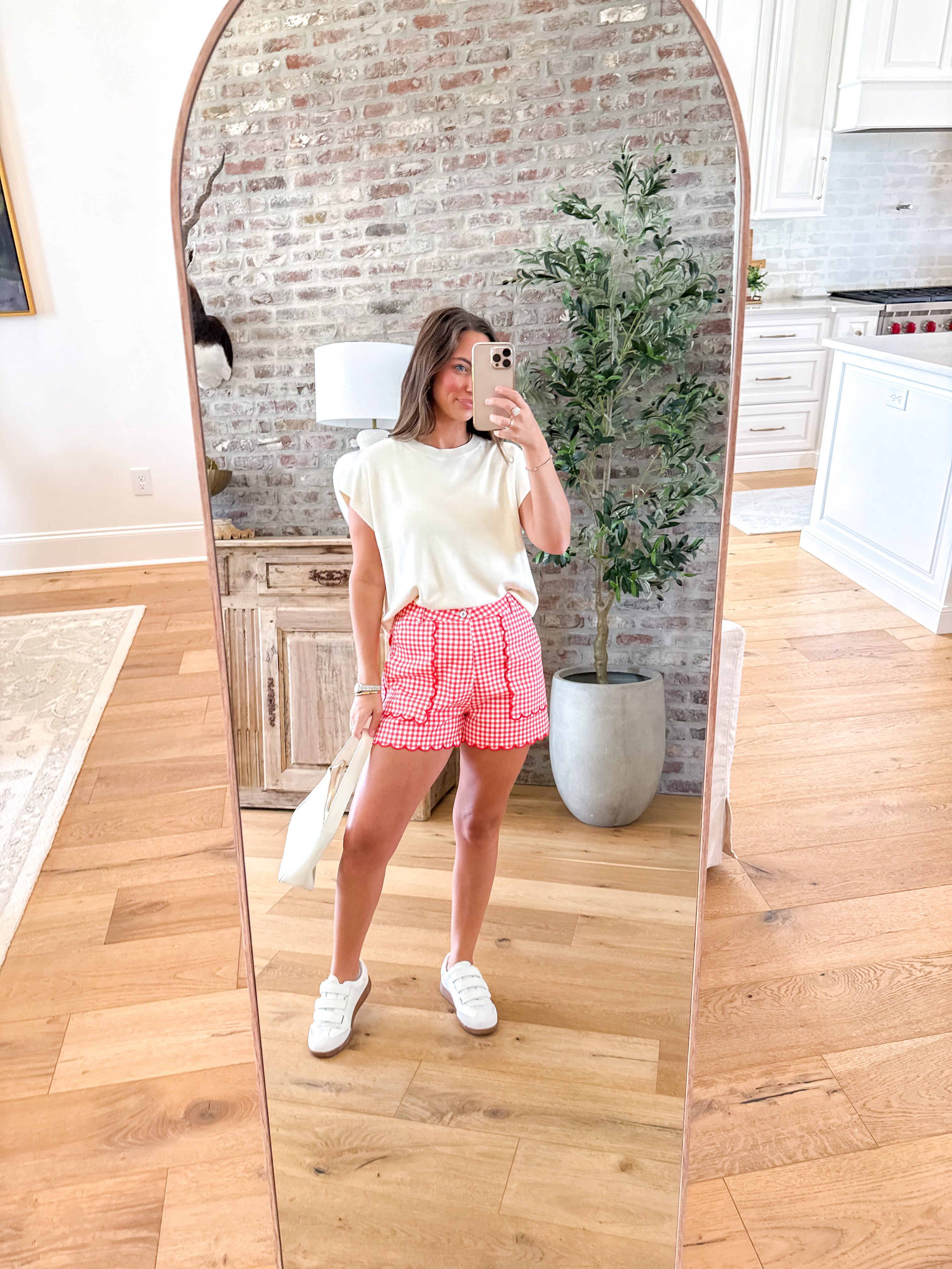 Crimson Check Scallop Shorts