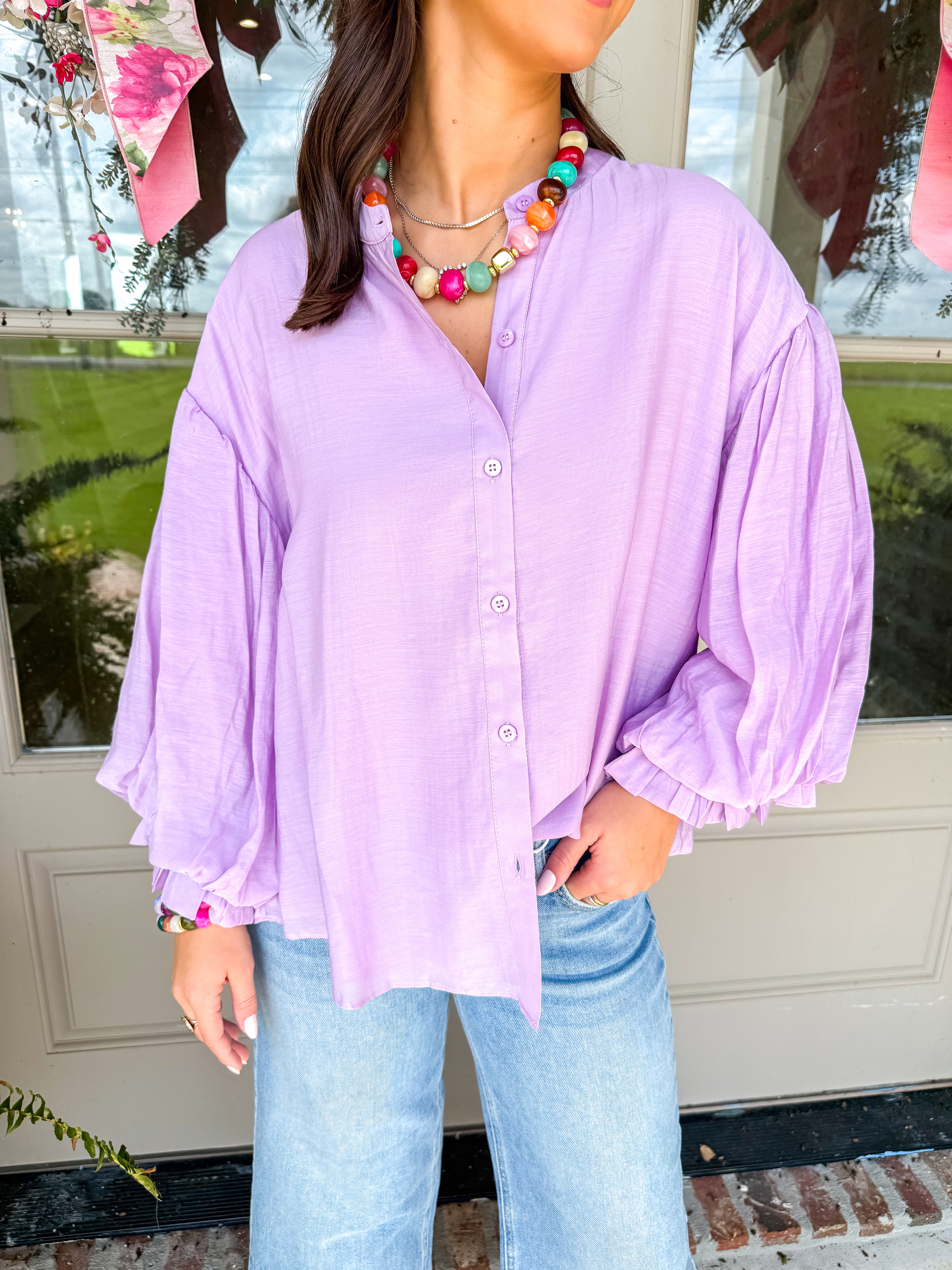 Lavender Puff Sleeve Button-Down